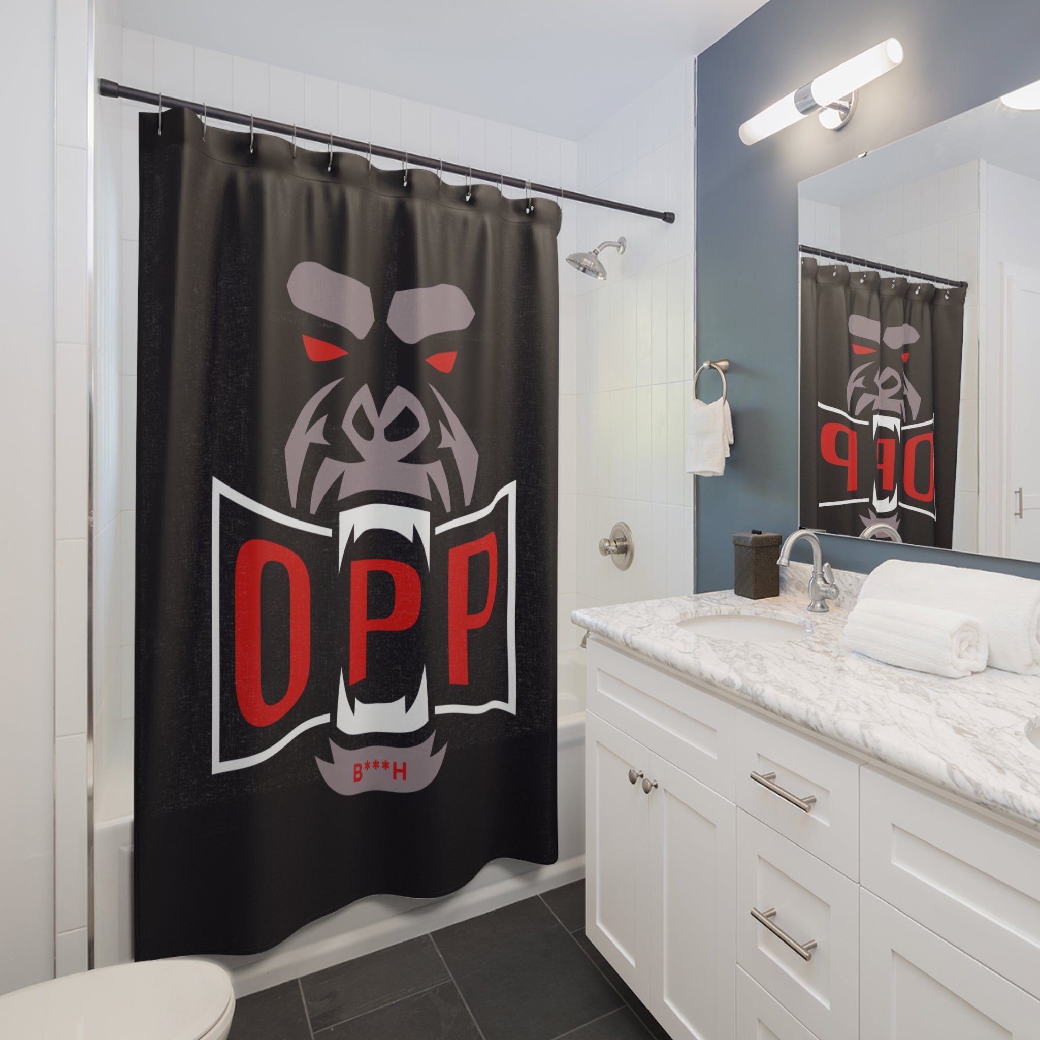 OPP Gorilla Shower Curtain – Bold Black Bathroom Decor