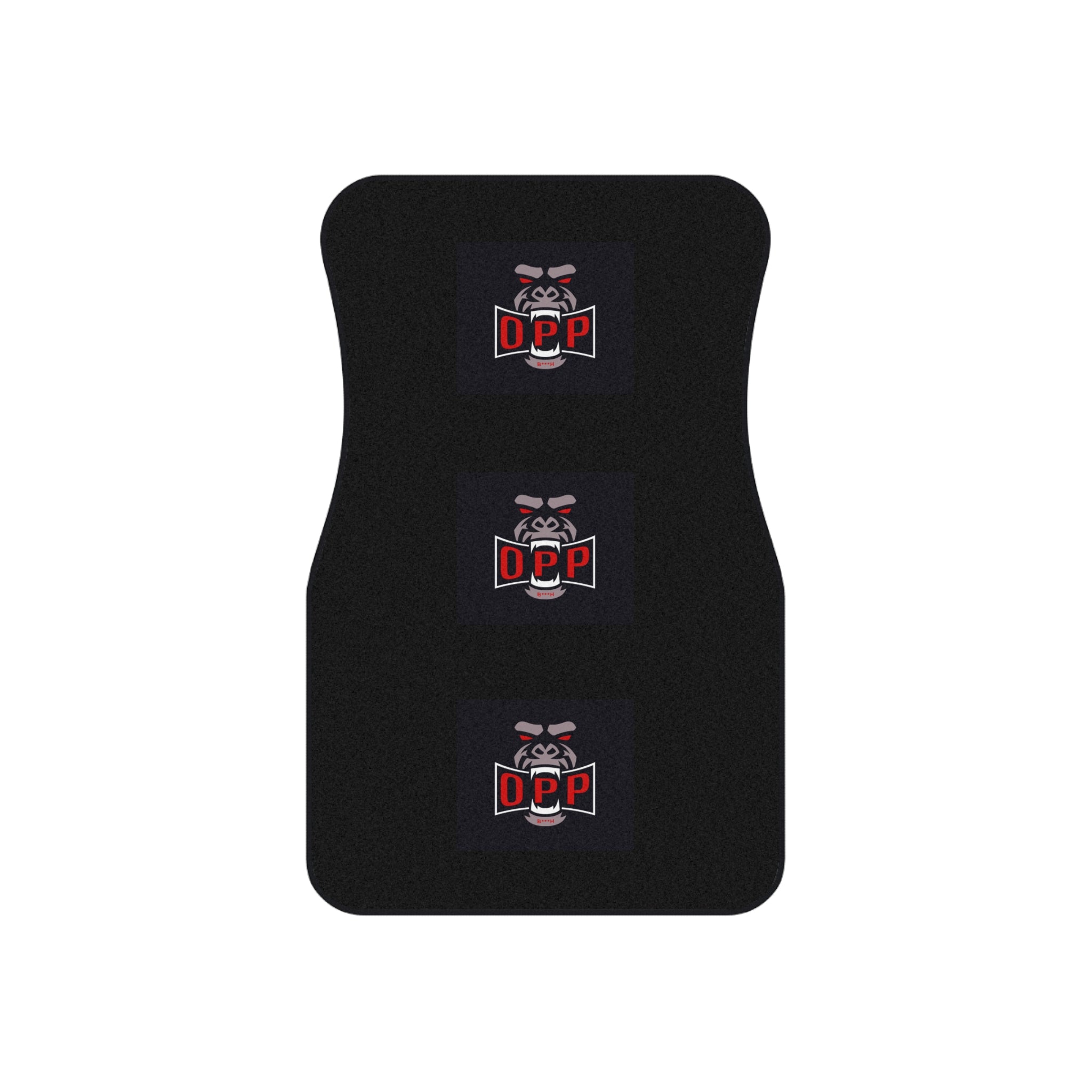 Car Mats (Set of 4) - Black "OPP" Logo Floor Liners with Repeated Badge Design