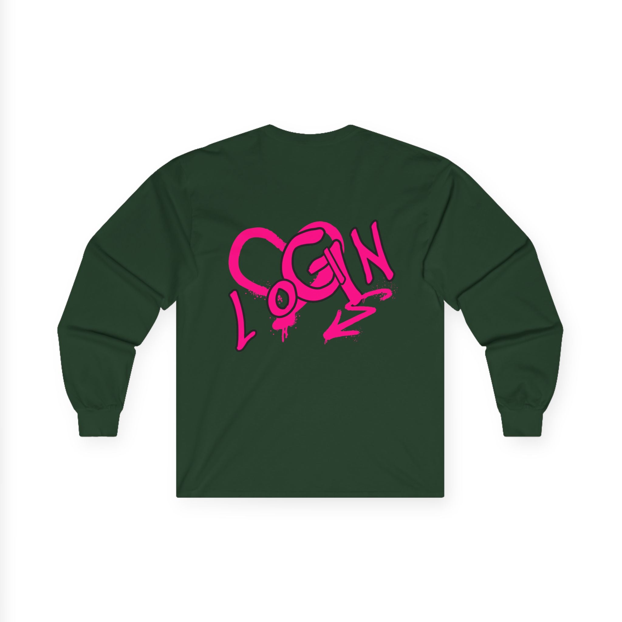 Long Sleeve Tee — Pink Graffiti "LOGIN" Heart Design
