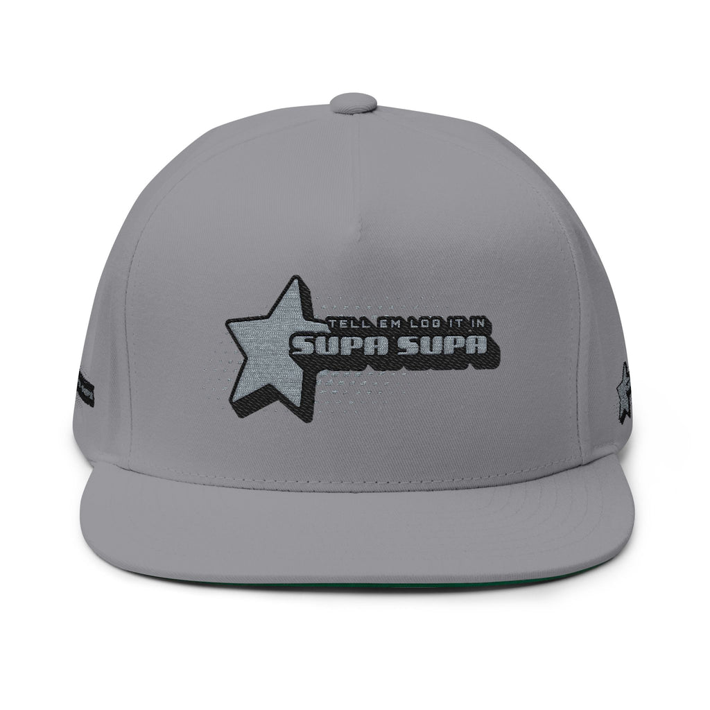Embroidered Star Snapback Hat — 'Supa Supa' Retro Logo Flat-Bill Cap