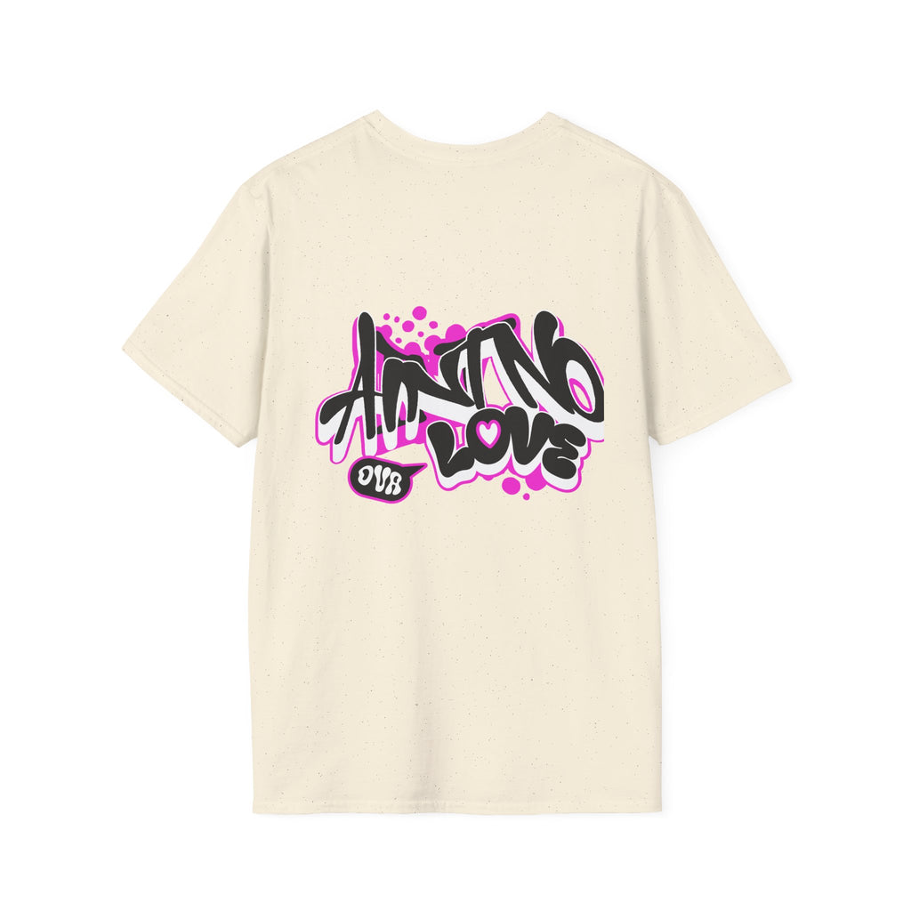 Graffiti 'NO LOVE' T-Shirt — Urban Street Art Tee with Pink Spray Paint Design