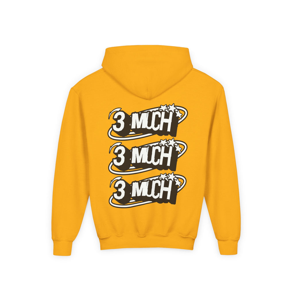 Youth Hoodie — Retro '3 MUCH'Style Graphic Pullover