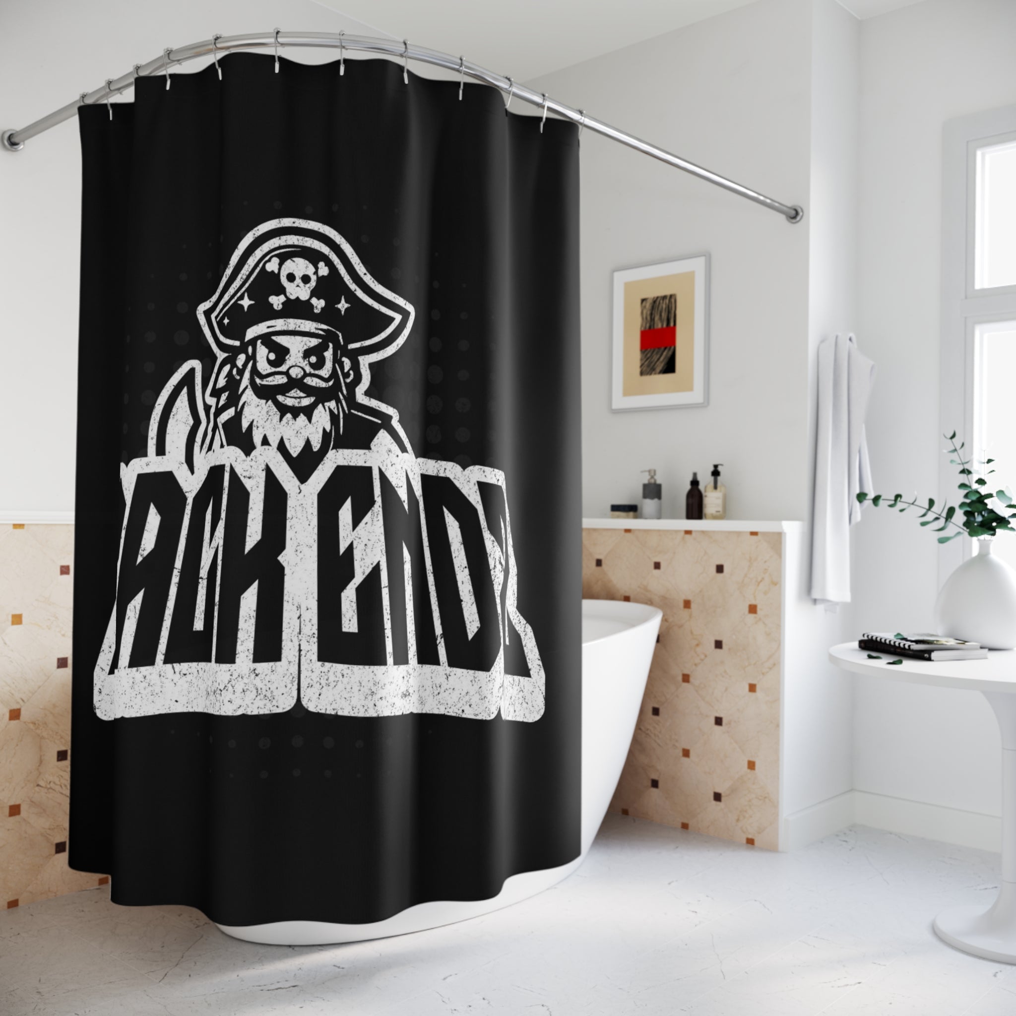 Pirate Skull 'Back Endz' Shower Curtain — Gothic Black Bathroom Decor