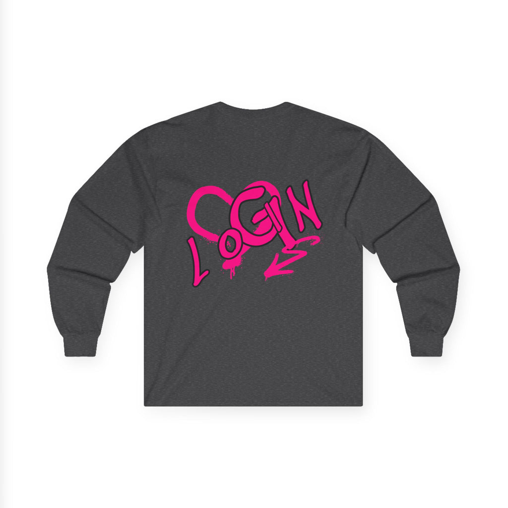 Long Sleeve Tee — Pink Graffiti "LOGIN" Heart Design