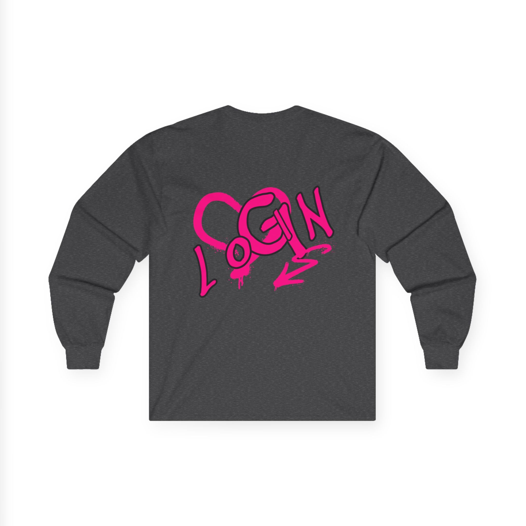Long Sleeve Tee — Pink Graffiti "LOGIN" Heart Design