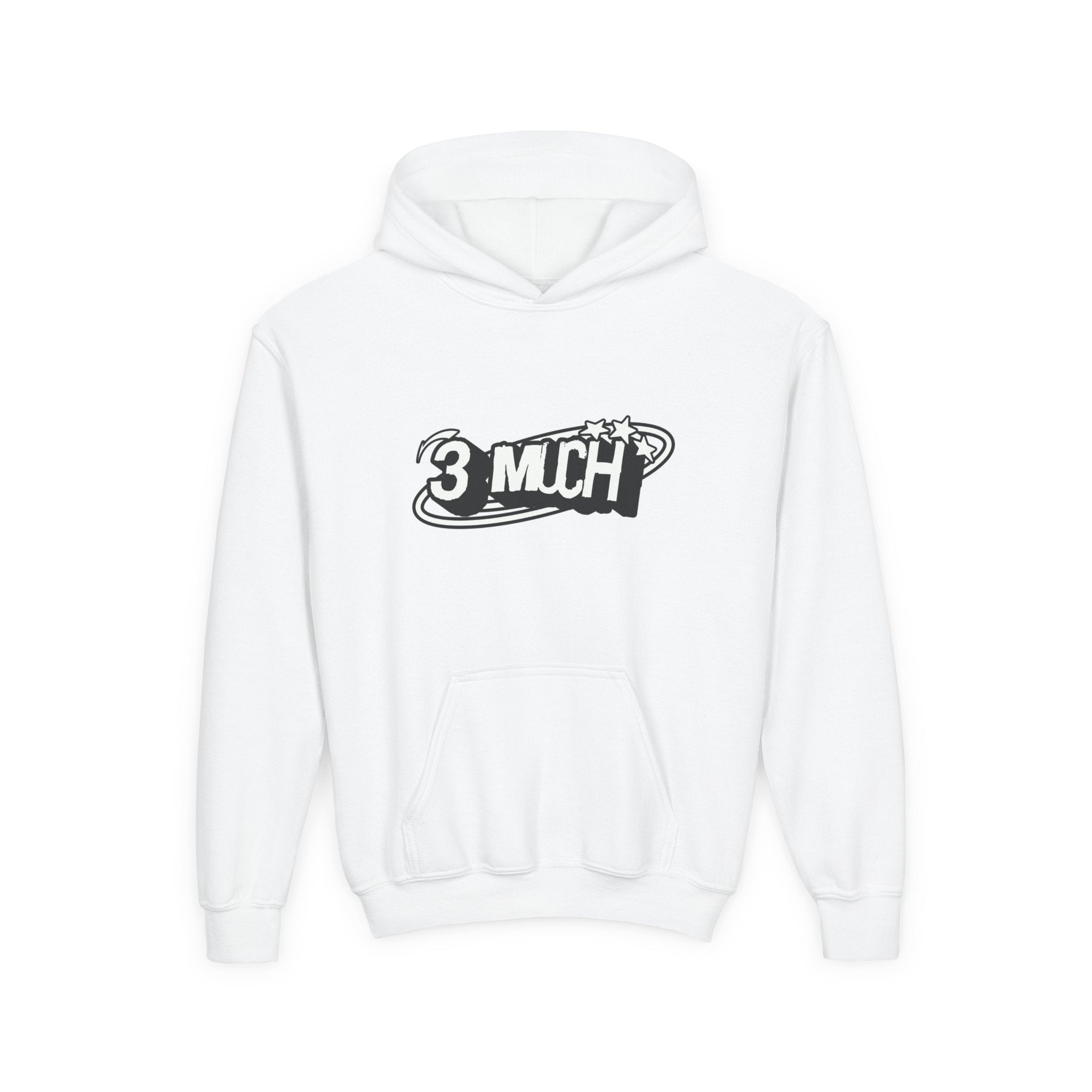 Youth Hoodie — Retro '3 MUCH'Style Graphic Pullover