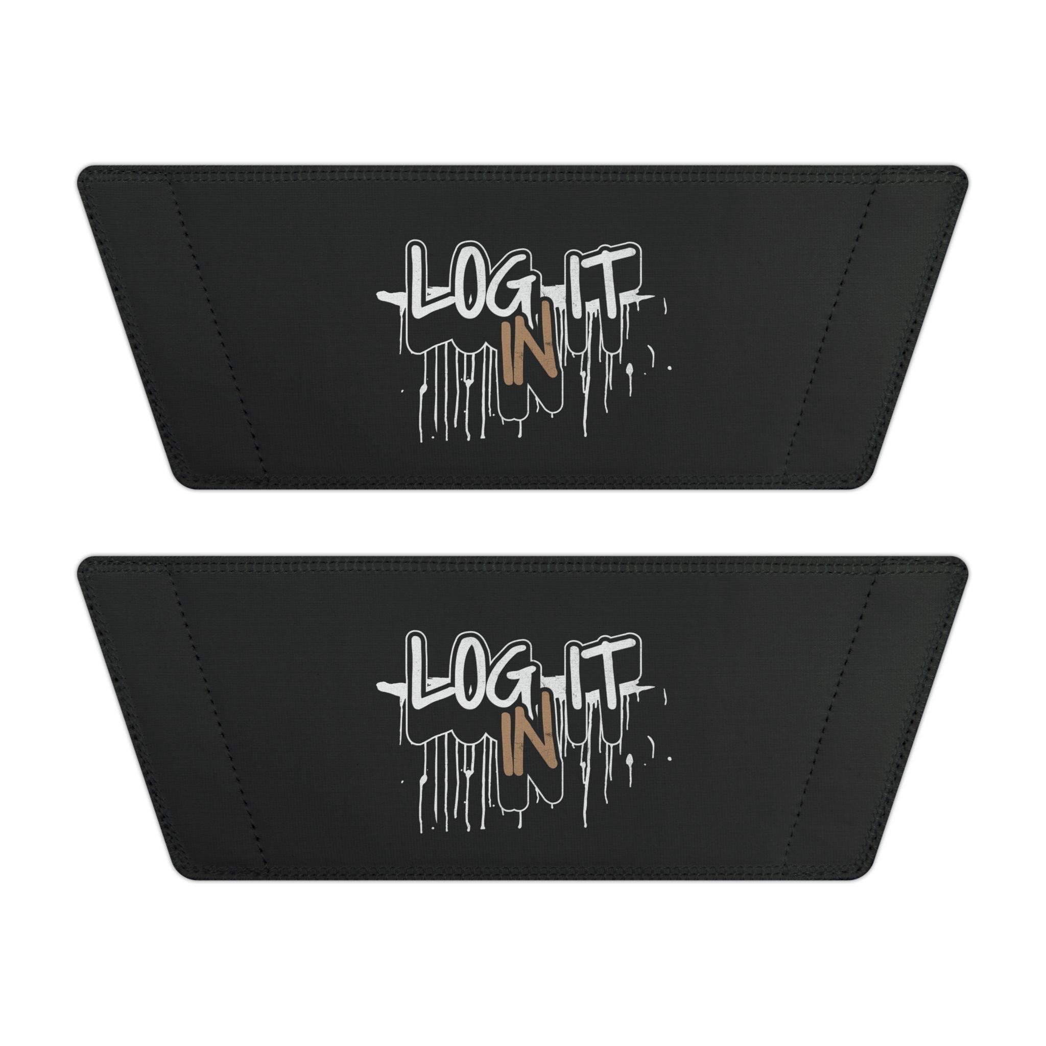 Removable‑Strap Slide Sandals — Black Graphic ‘Log it in’ Design