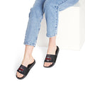 Women's Slide Sandals — Black Strap with 'Opp' Logo Graphic