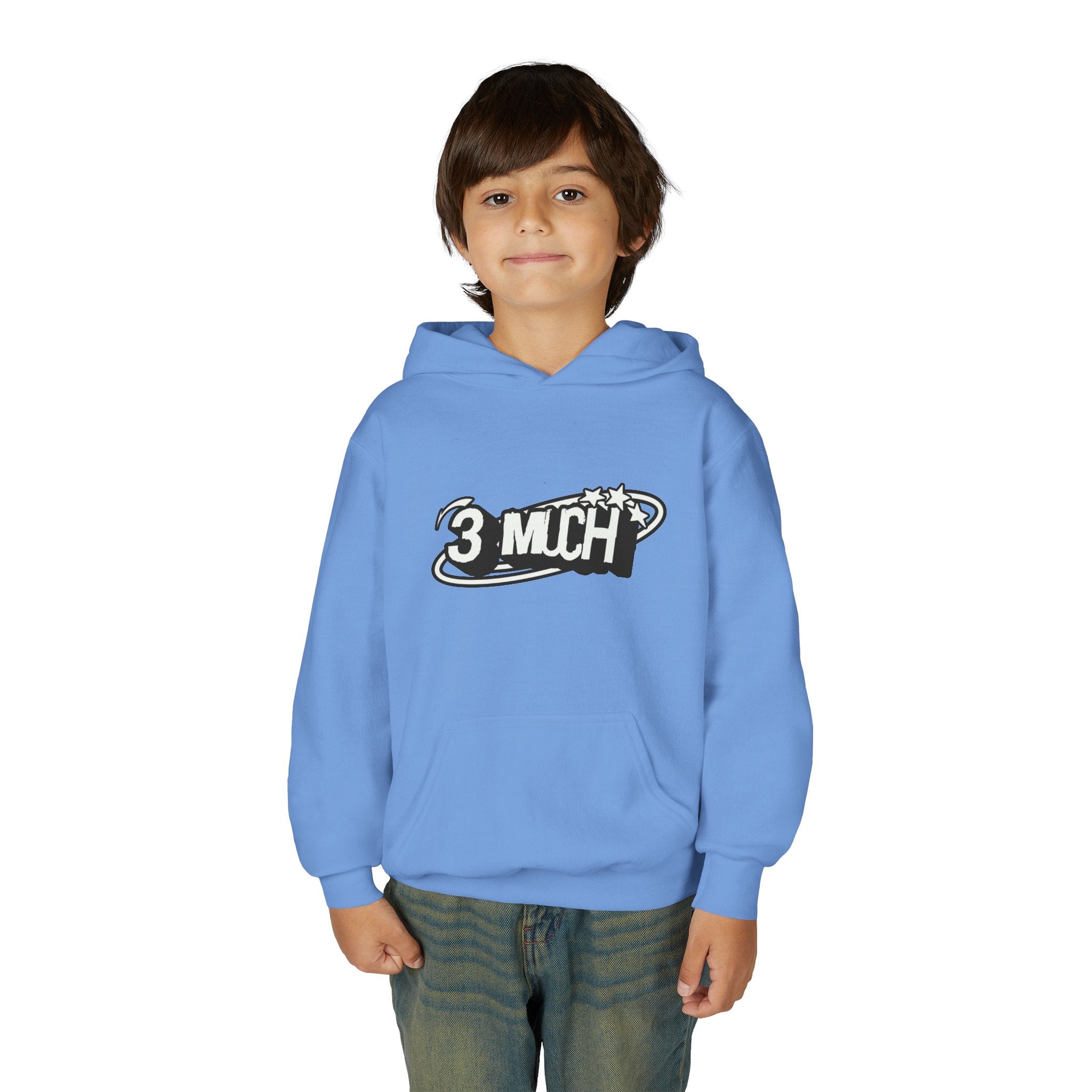 Youth Hoodie — Retro '3 MUCH'Style Graphic Pullover