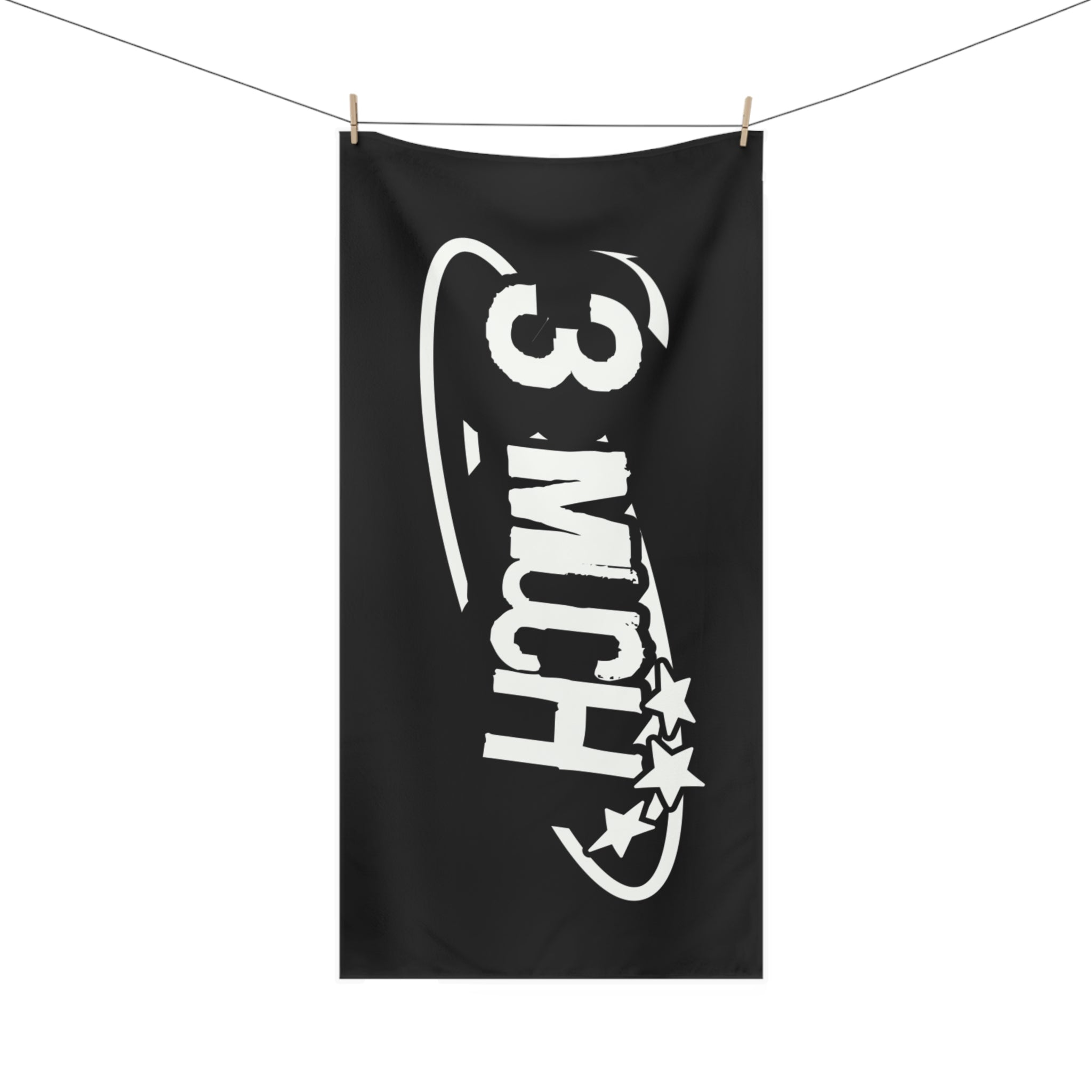 3 Much Graphic Beach Towel — Black Cotton Bath & Pool Towel with White Retro Stars