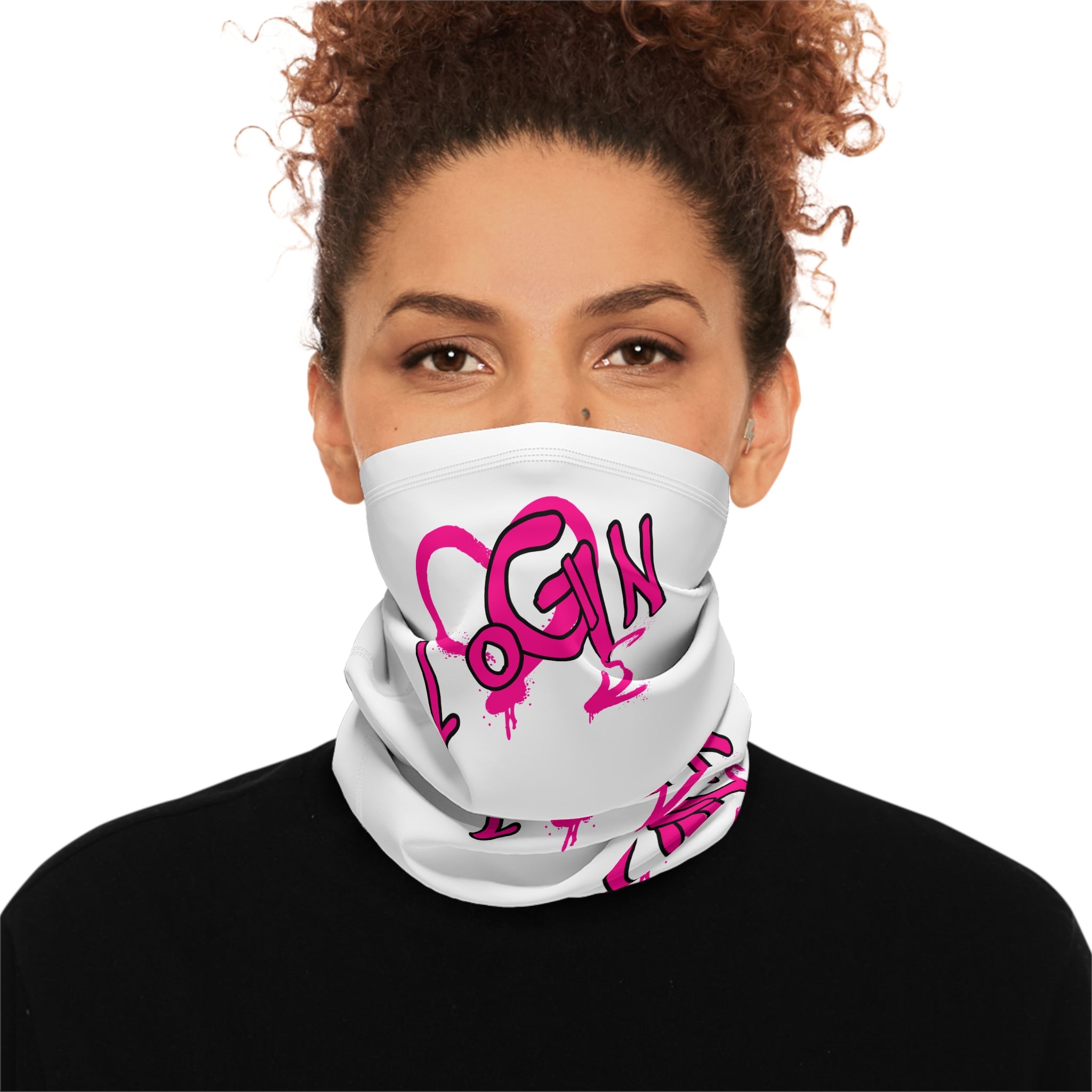 Pink Heart 'Login' Graphic Neck Gaiter — Winter Face Mask with Drawstring