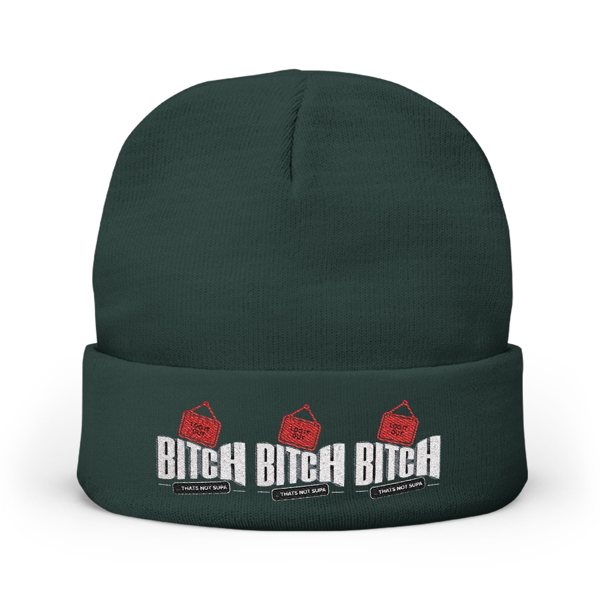 Embroidered 'LOG OUT' Knit Beanie — Gnome Humor Winter Hat