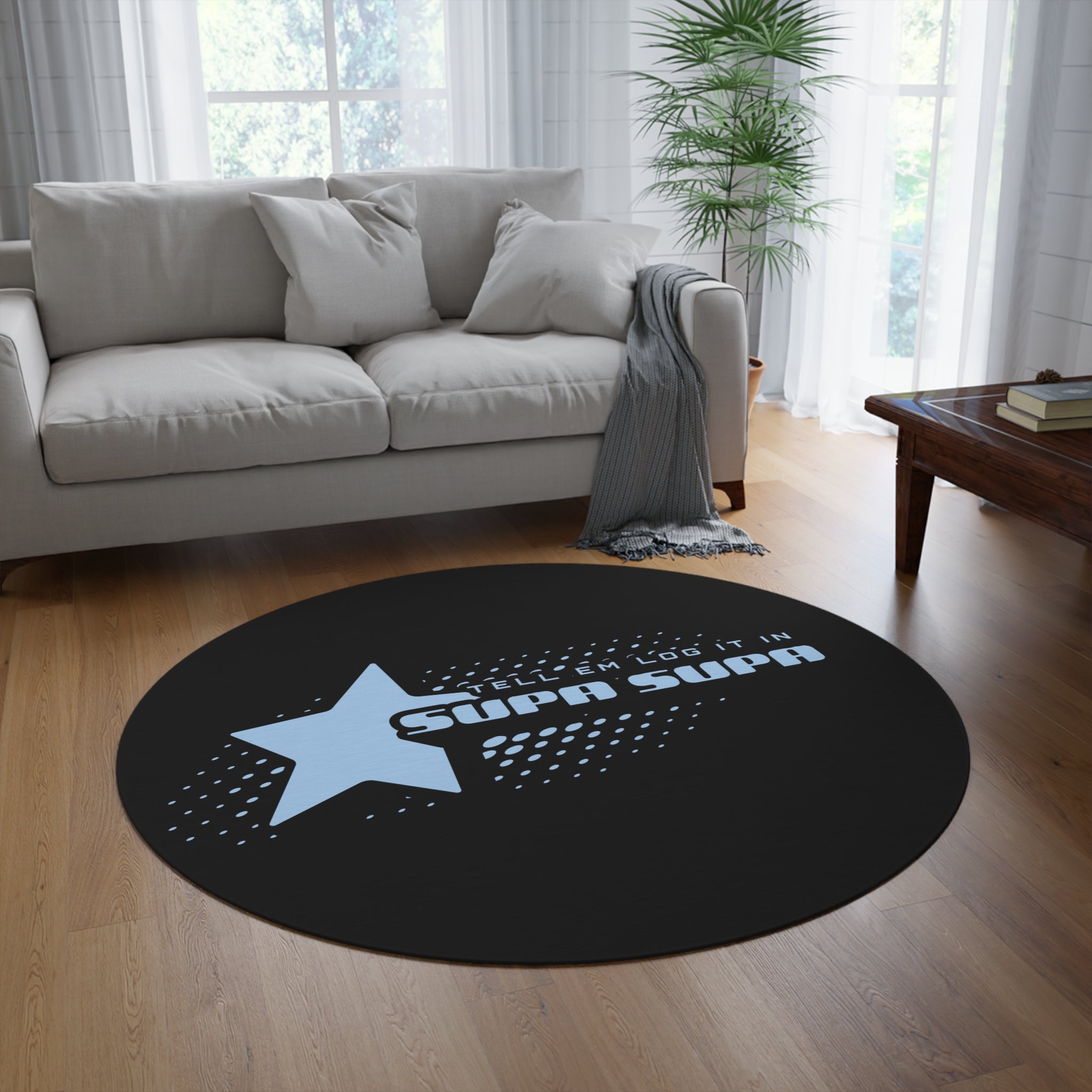 Round Rug — 'Tell em log it in' Star Graphic Floor Mat