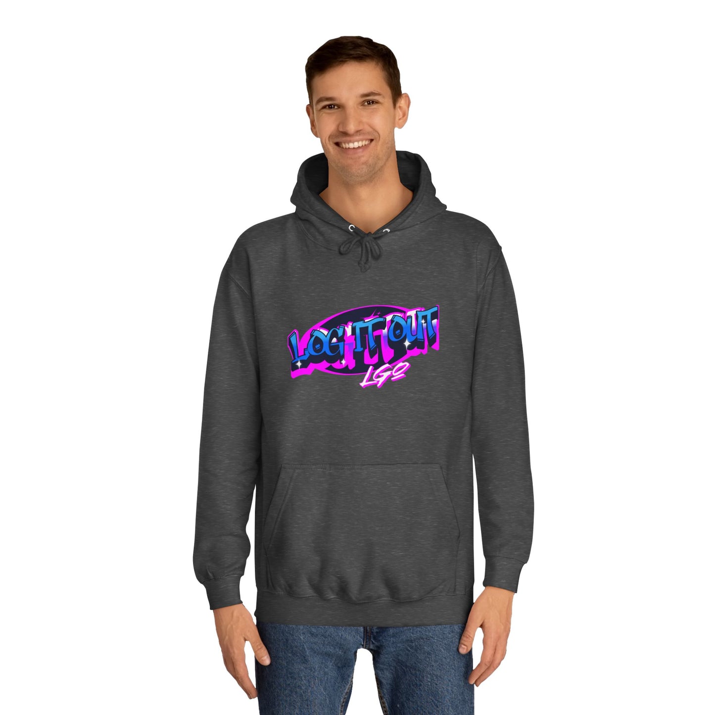 Vibrant Graffiti"Log it out"Hoodie, Unisex Fashion, Casual Wear, Student Apparel, Street Style, Gift for Graduates
