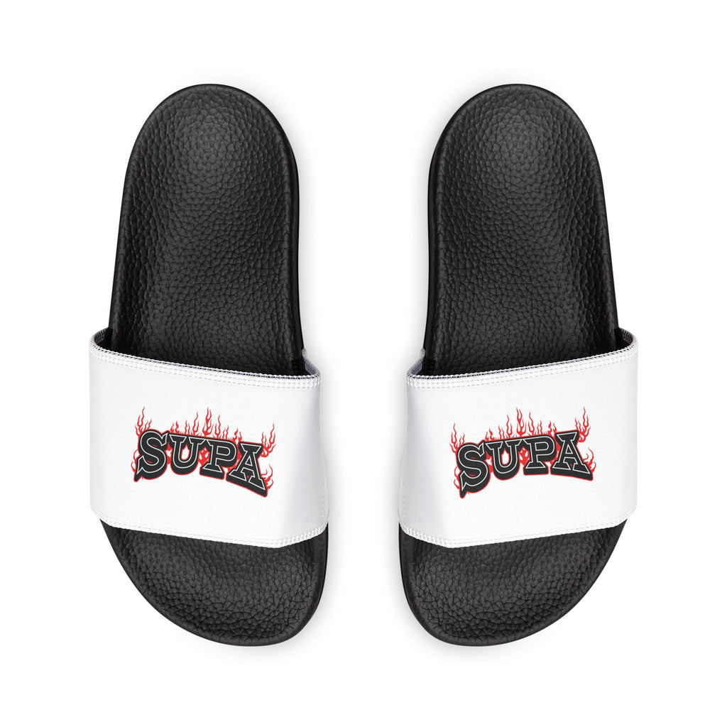Men's Slide Sandals — White Removable Strap Slides Supa Supa Print