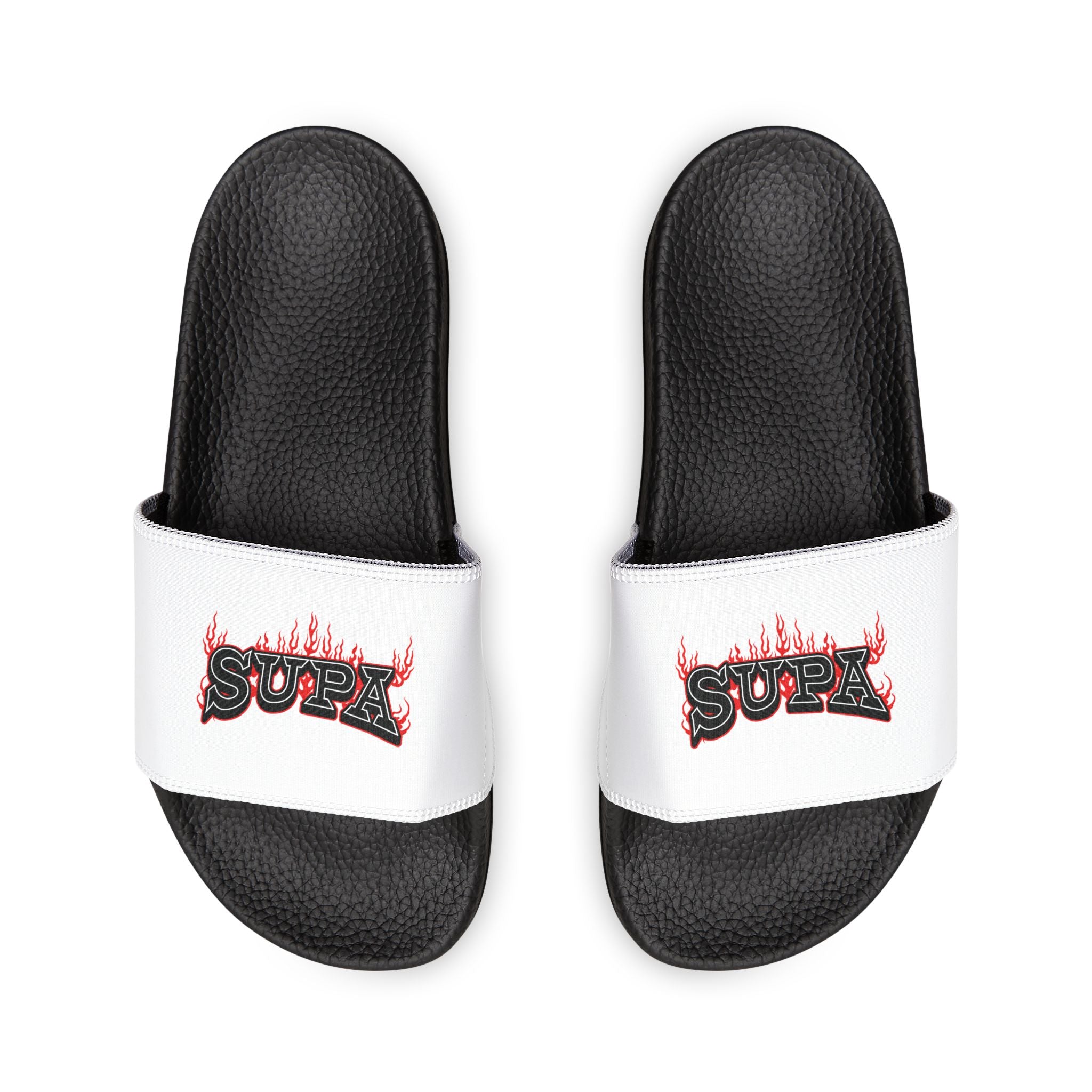 Men's Slide Sandals — White Removable Strap Slides Supa Supa Print