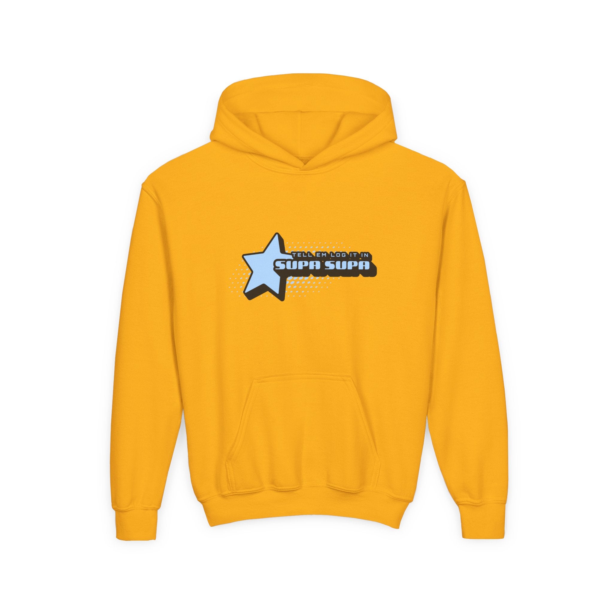 Youth Hoodie — Blue Star "SUPA SUPA" Graphic Pullover