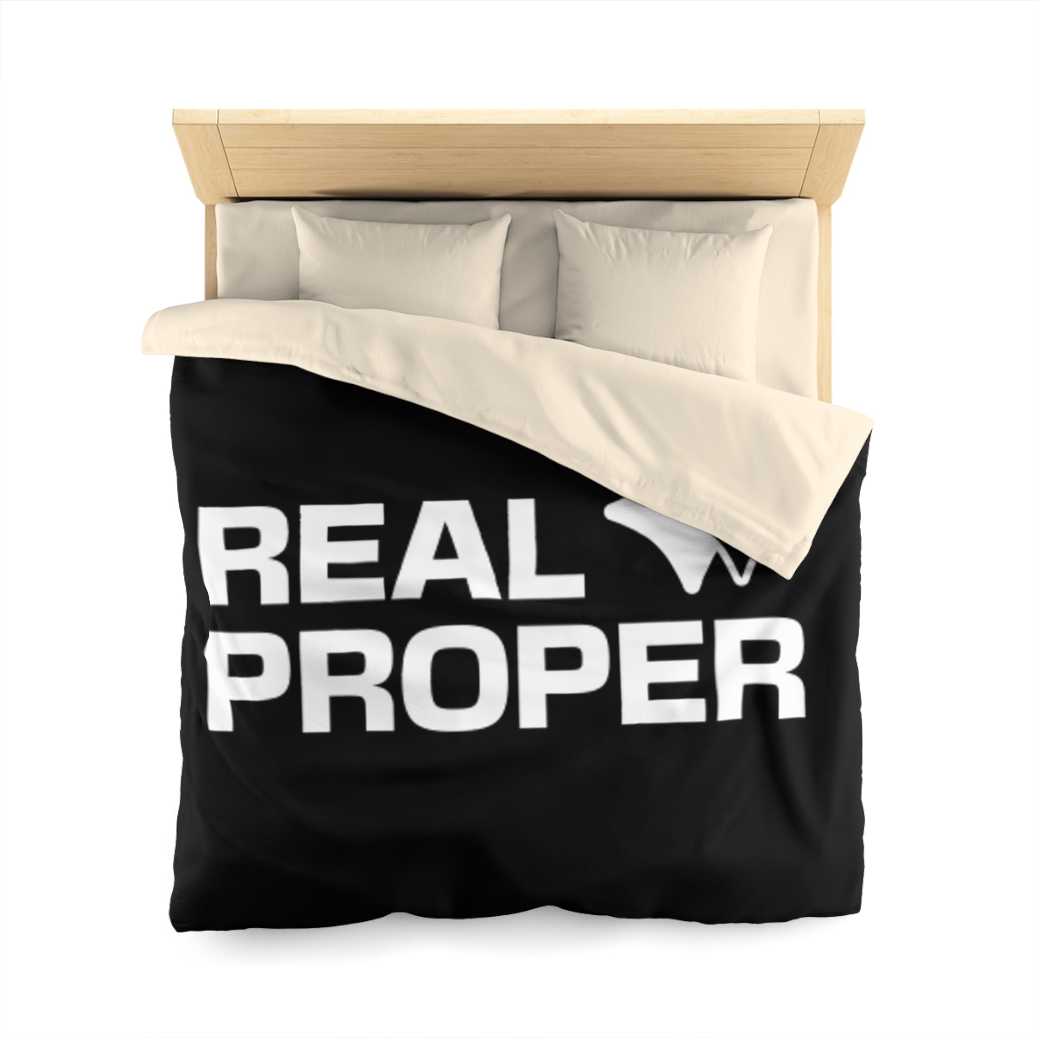 Duvet Cover — "REAL PROPER" Bold Text Black Microfiber Duvet