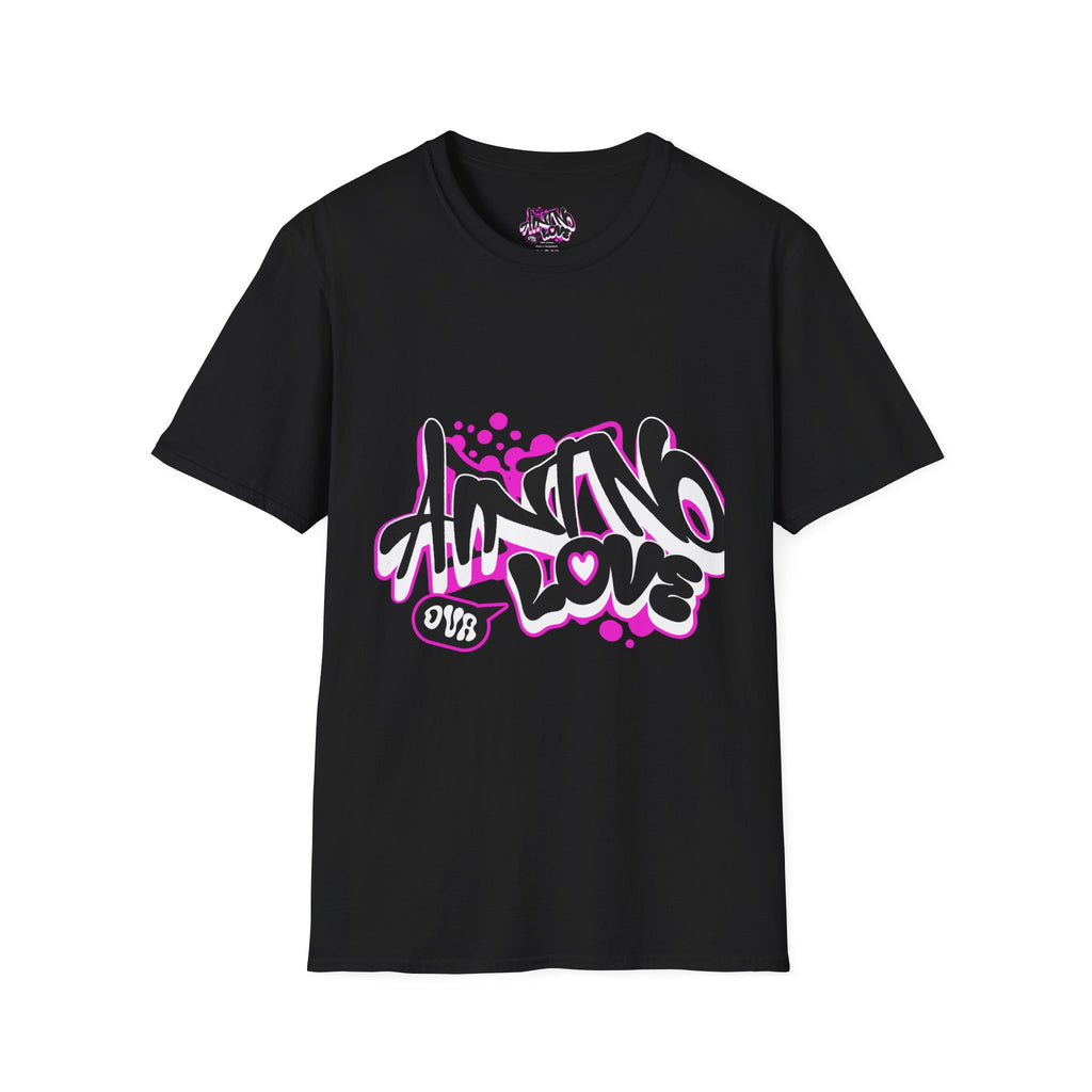 Graffiti 'NO LOVE' T-Shirt — Urban Street Art Tee with Pink Spray Paint Design