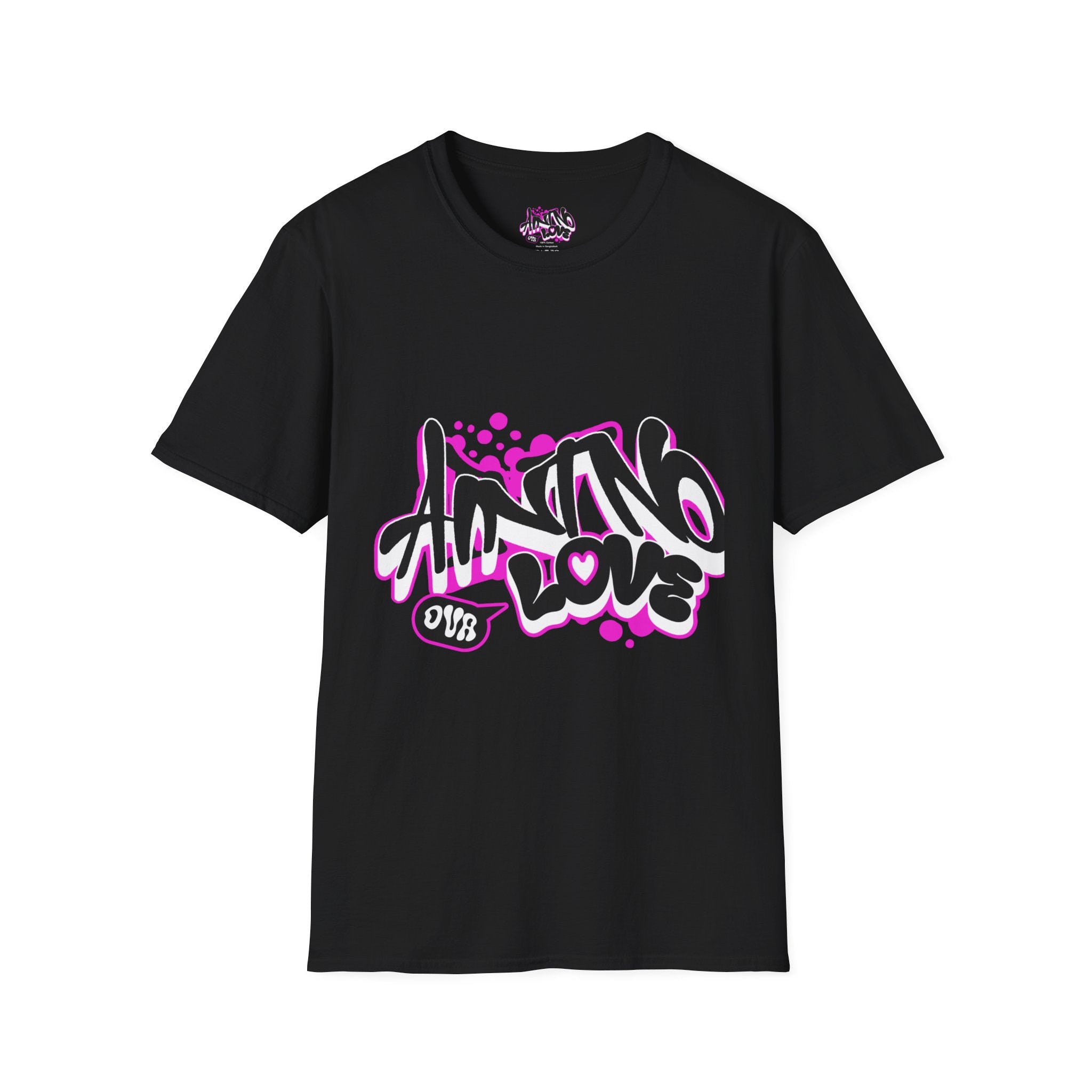 Graffiti 'NO LOVE' T-Shirt — Urban Street Art Tee with Pink Spray Paint Design
