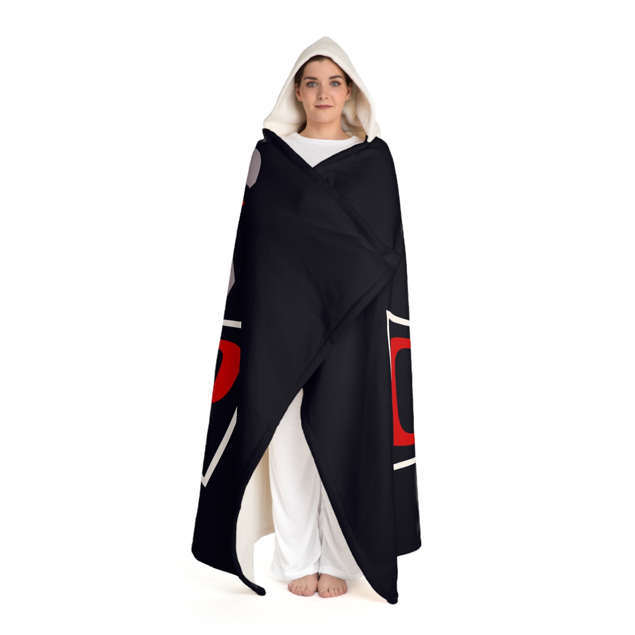 "OPP" Hooded Sherpa Blanket - Cozy Black Fleece Wrap with Hood (Warm Throw for Lounging & Gifts)