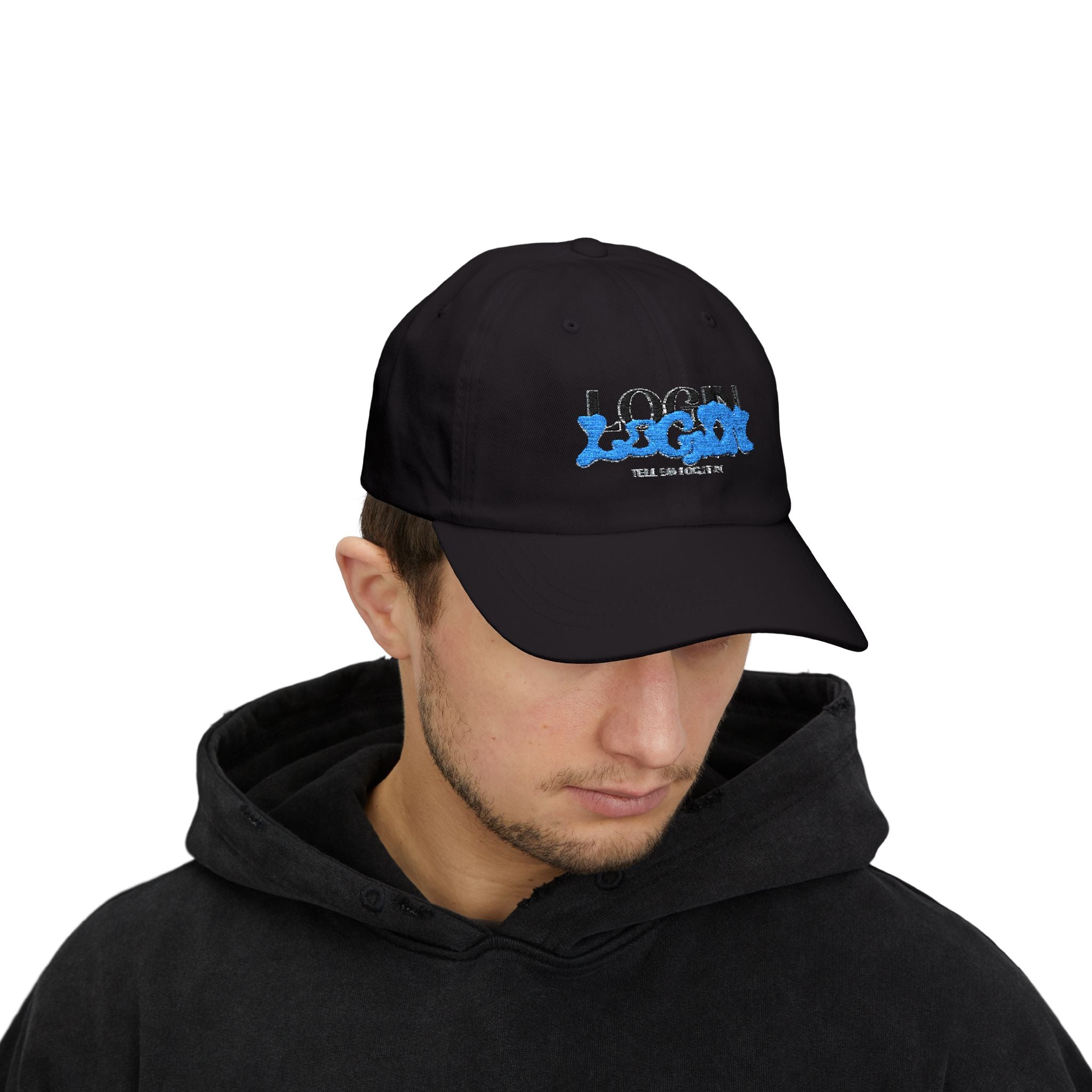 Classic Cap — "LOGIN" Blue Graffiti Embroidered Hat