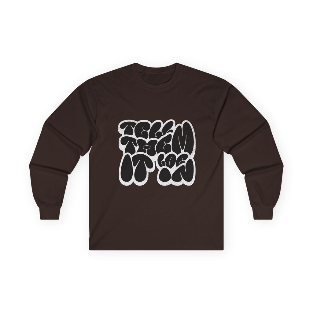 Long Sleeve "LOG IT IN" Tee — Retro Pebble Typography Graphic