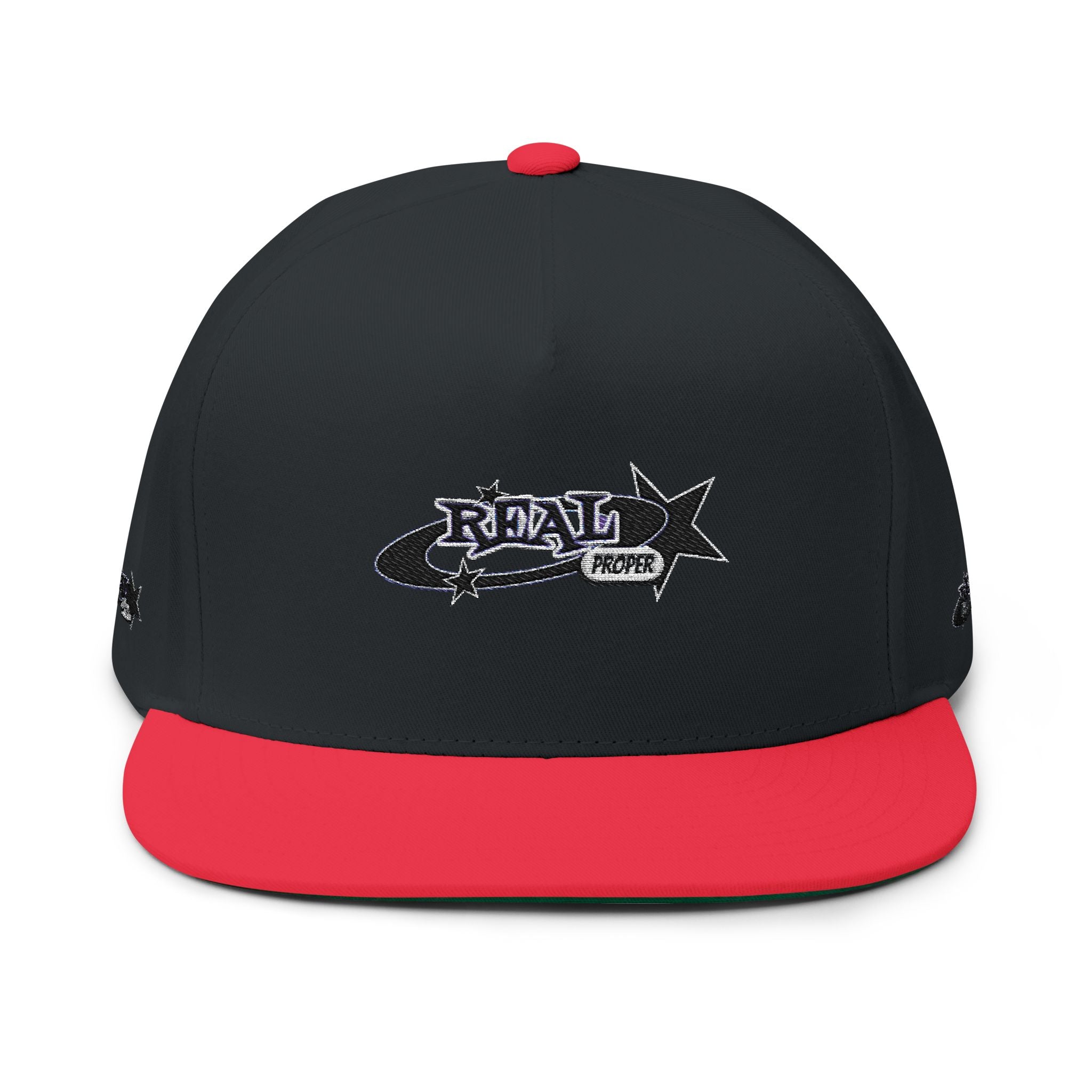 Embroidered Flat Bill Cap — Retro 'Real Proper' Logo Snapback