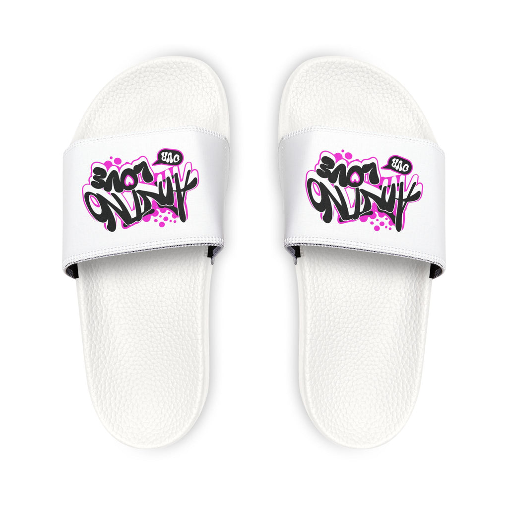 Women's Slide Sandals — Removable Strap Pool & Casual Slides with Pink "NO LOVE" Design