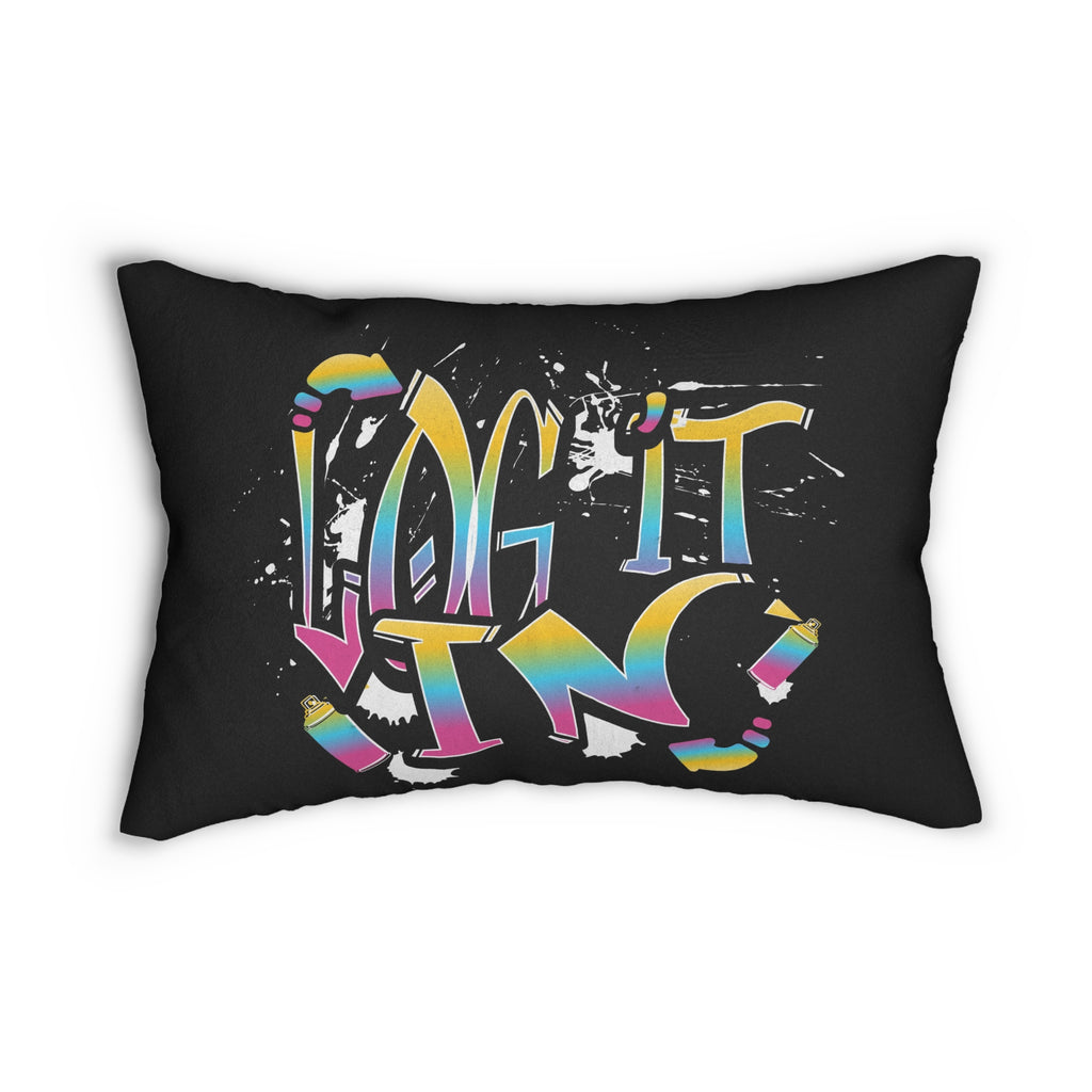 Lumbar Pillow — Retro Rainbow 'Log It In' Graffiti Accent Pillow