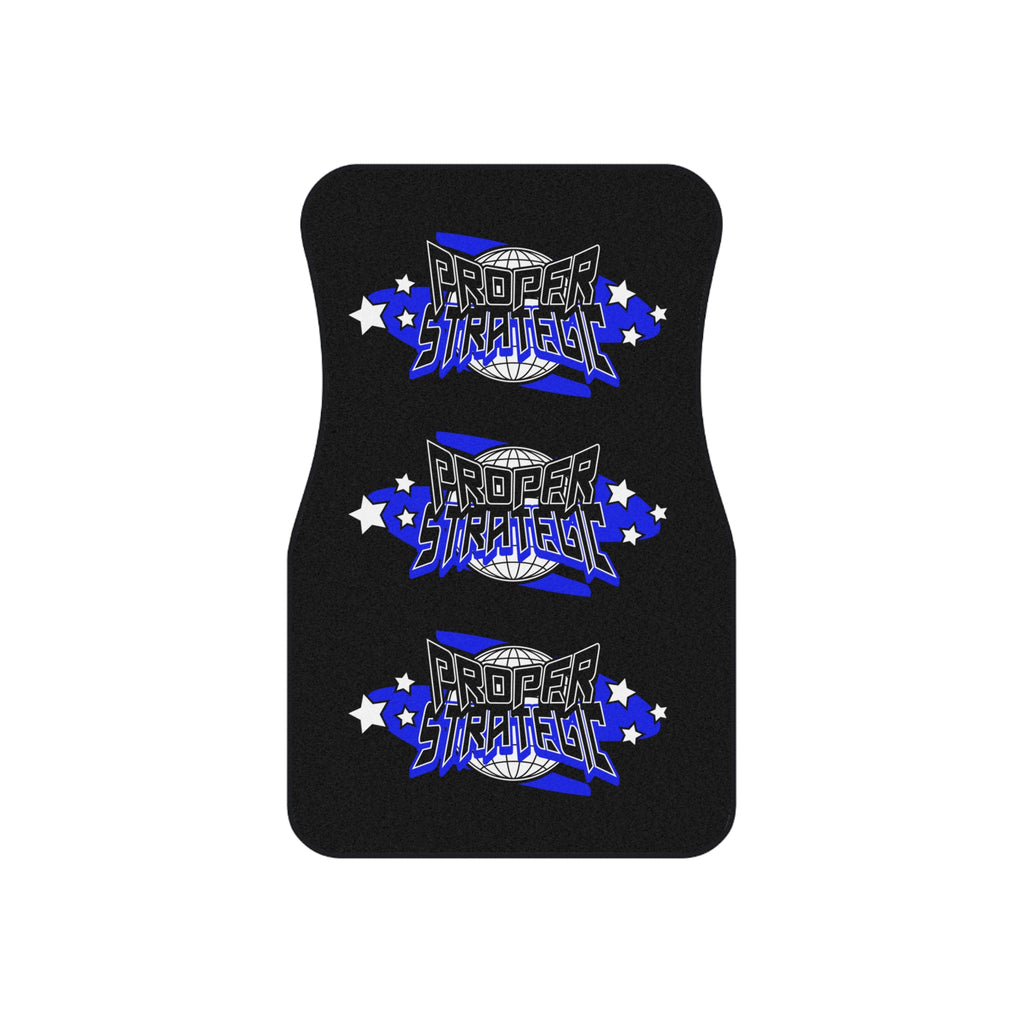 Proper Strategic Logo Car Mats (Set of 4) — Black & Blue Custom Auto Floor Mats