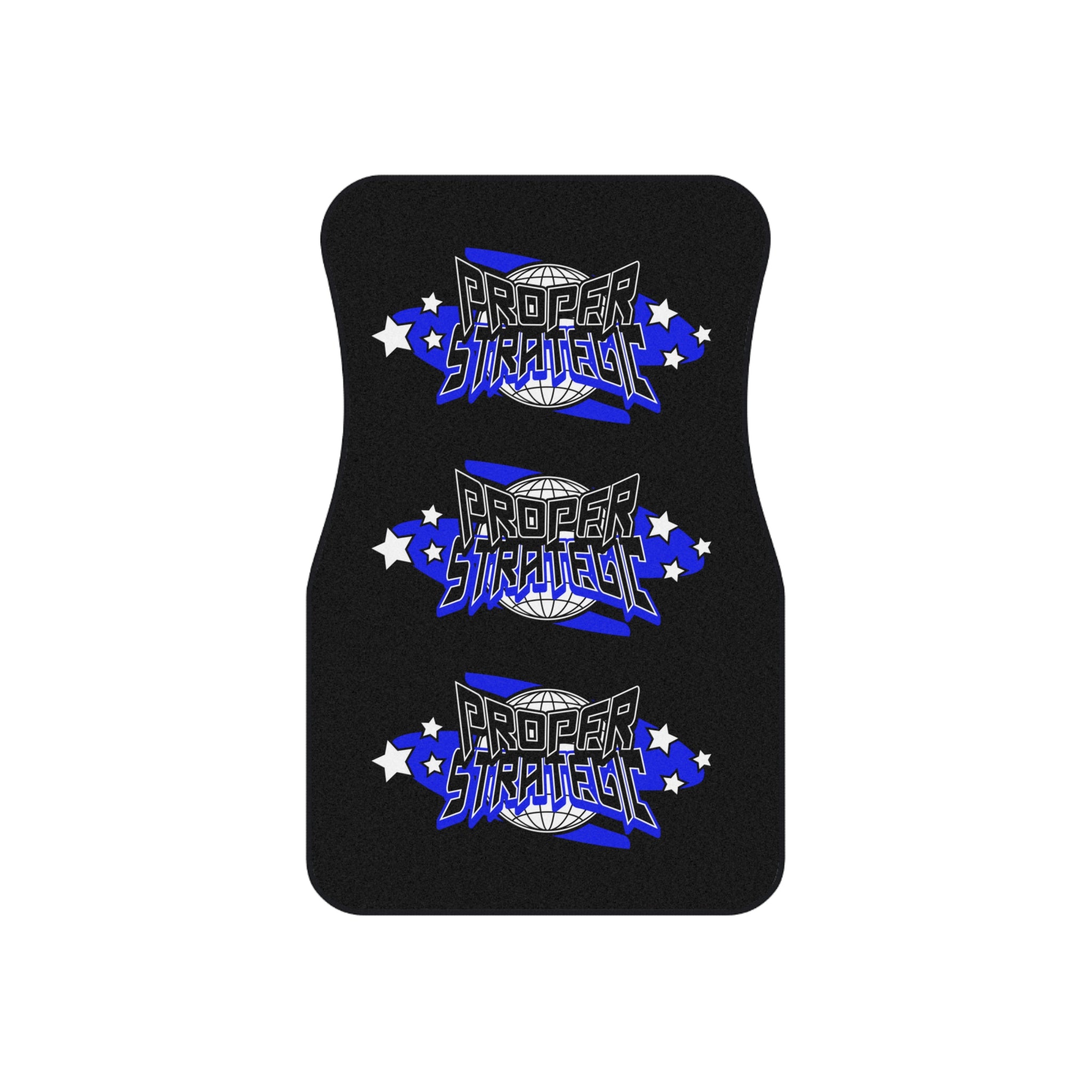Proper Strategic Logo Car Mats (Set of 4) — Black & Blue Custom Auto Floor Mats
