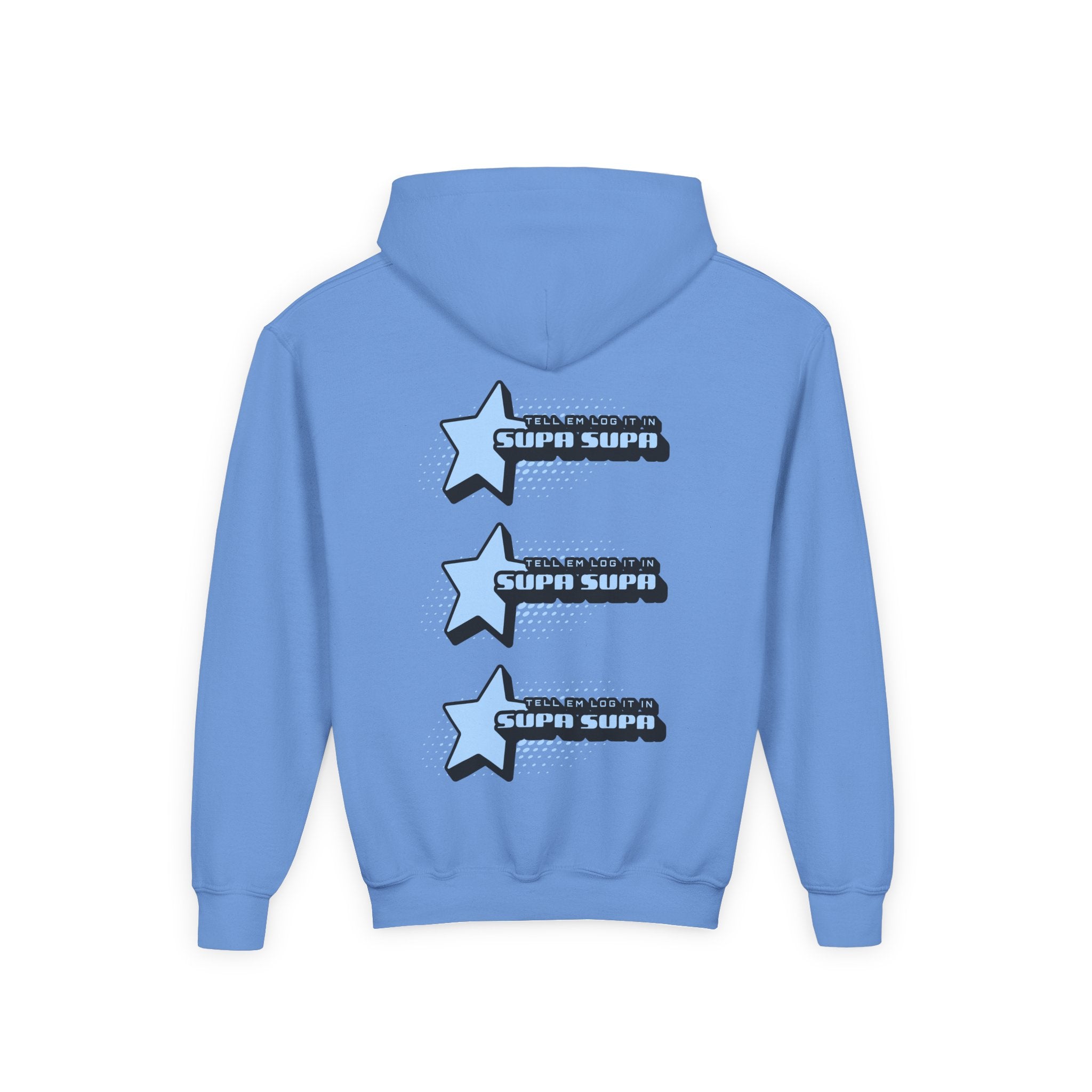 Youth Hoodie — Blue Star "SUPA SUPA" Graphic Pullover