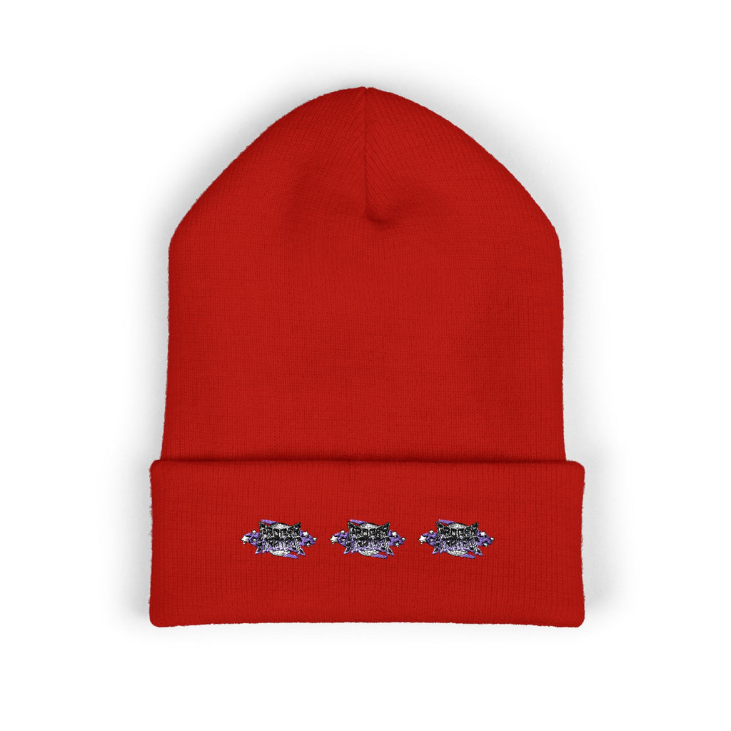 Embroidered "Strategic" Floral Cuffed Beanie