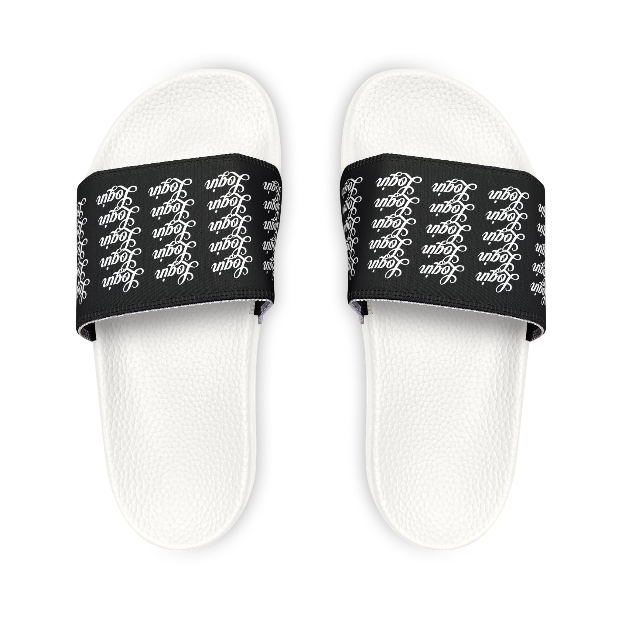 Women's Removable‑Strap Login Slide Sandals — Black Script Pattern