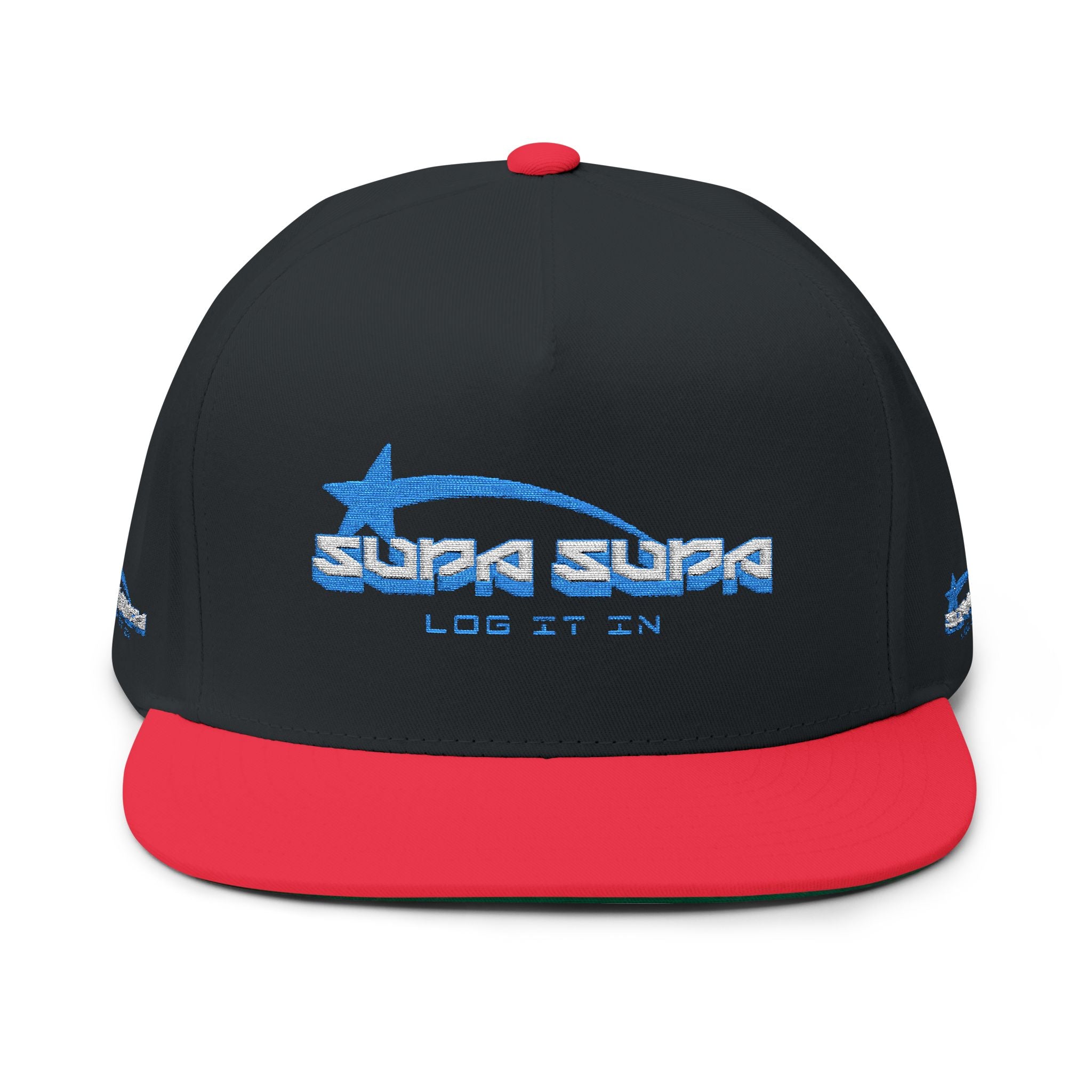 Flat Bill Cap — Embroidered 'Log It On' Retro Logo Snapback