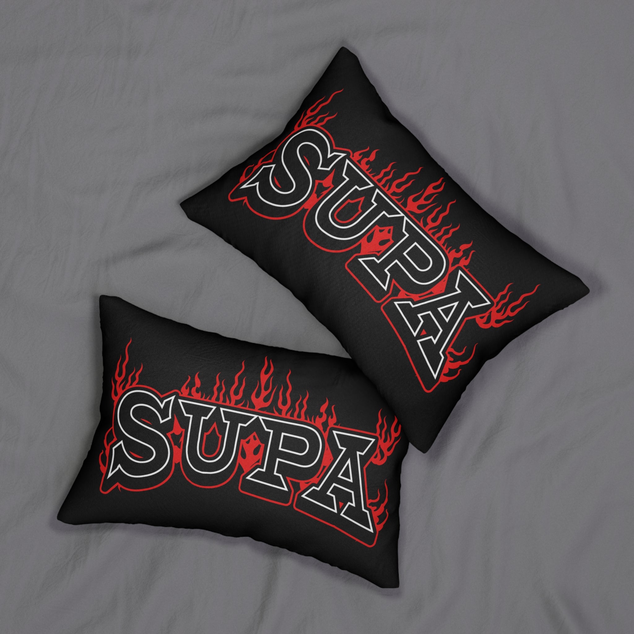 Supa Flames Lumbar Pillow — Black Red Flame Accent Pillow