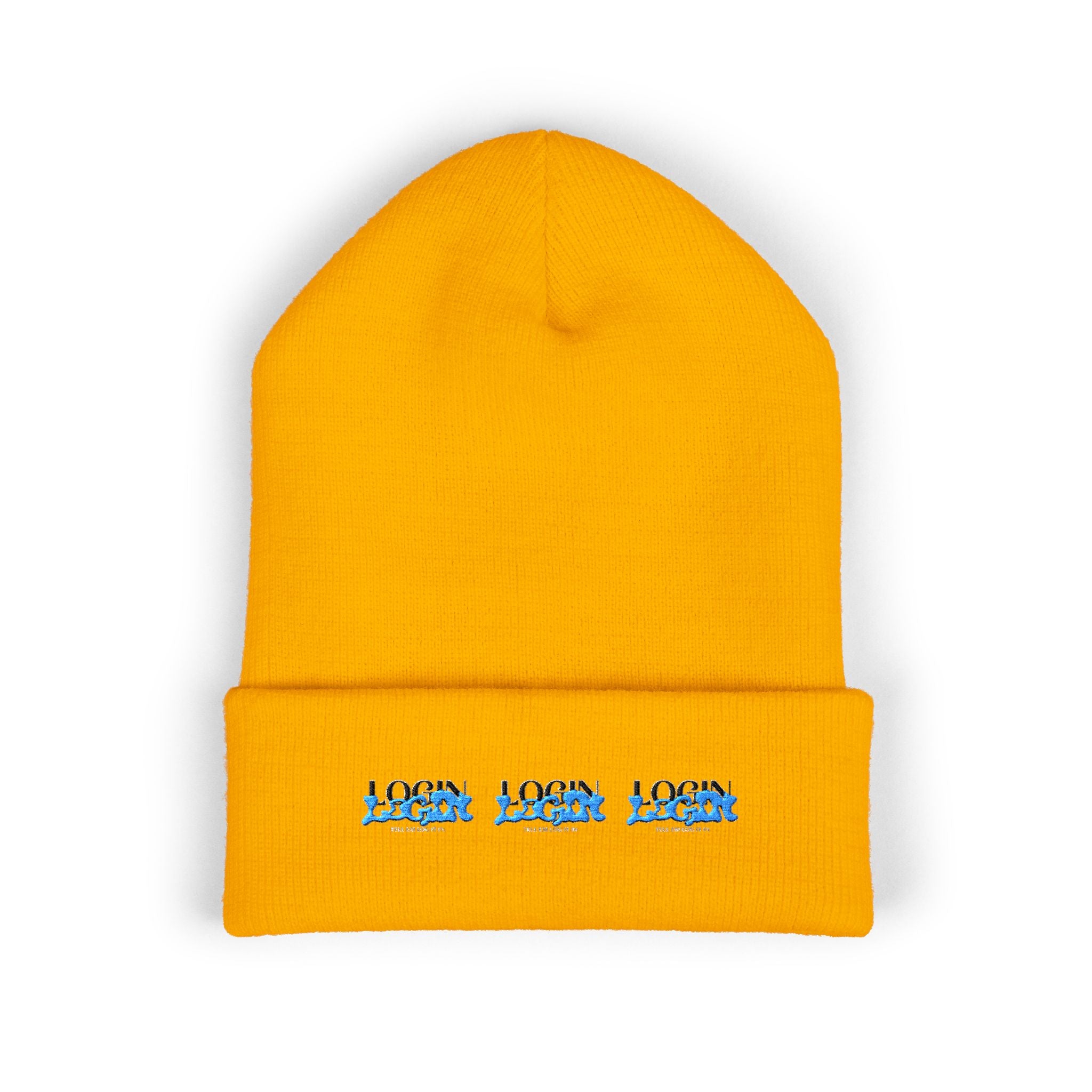 Embroidered 'Login' Cuffed Beanie — Minimal Winter Knit Hat