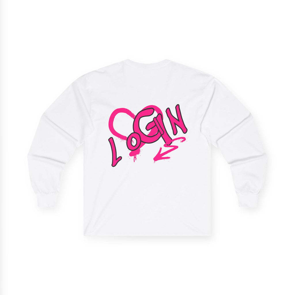 Long Sleeve Tee — Pink Graffiti "LOGIN" Heart Design