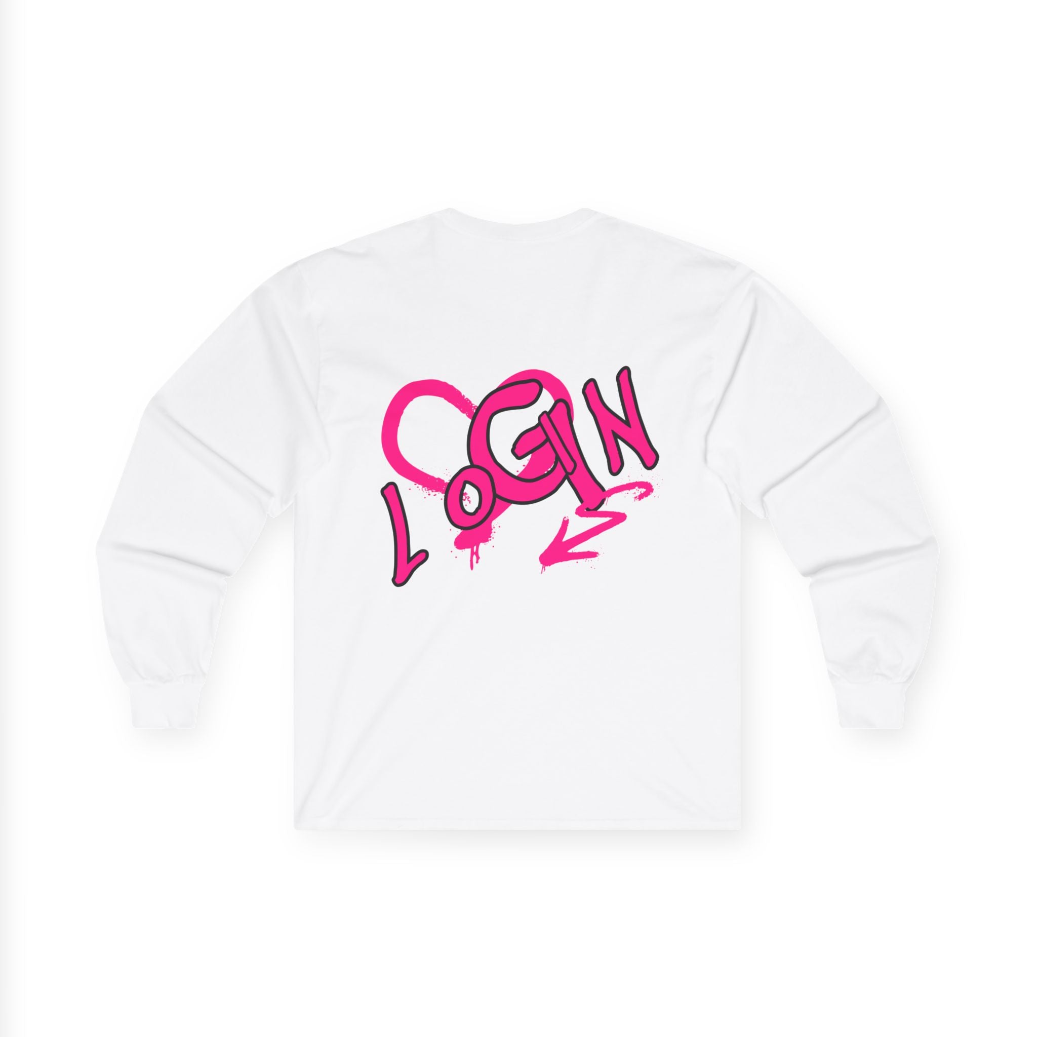 Long Sleeve Tee — Pink Graffiti "LOGIN" Heart Design
