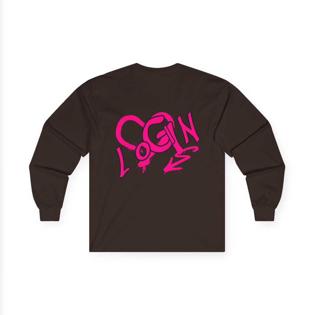 Long Sleeve Tee — Pink Graffiti "LOGIN" Heart Design
