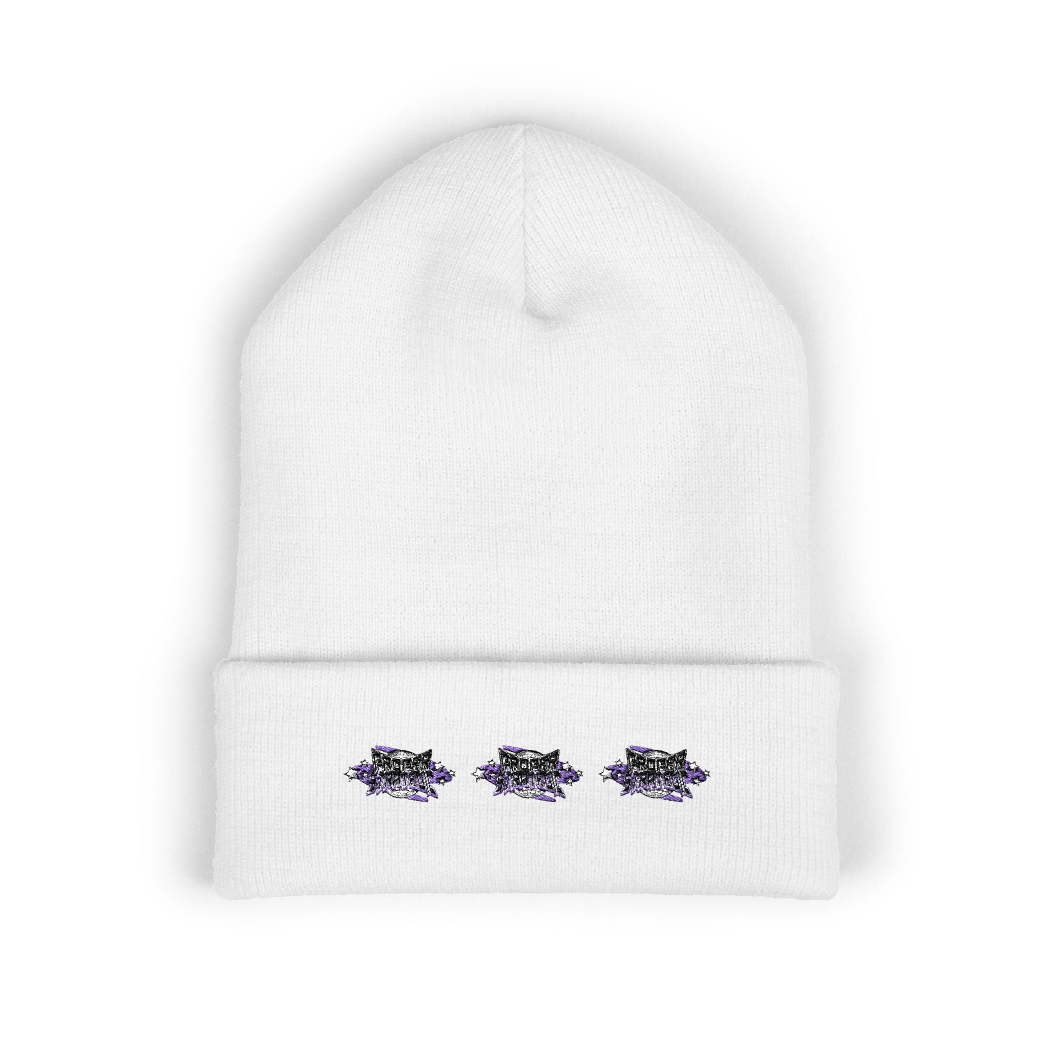 Embroidered "Strategic" Floral Cuffed Beanie