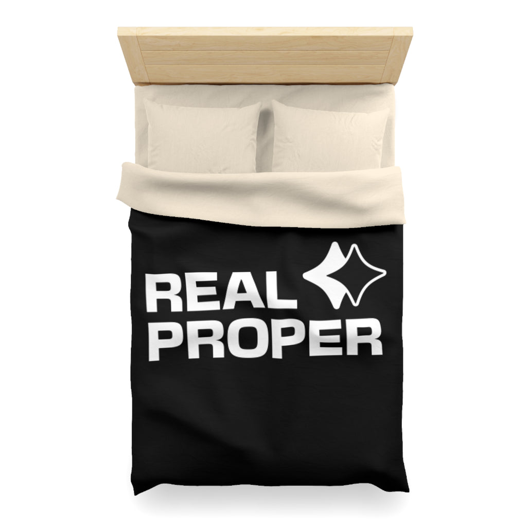 Duvet Cover — "REAL PROPER" Bold Text Black Microfiber Duvet