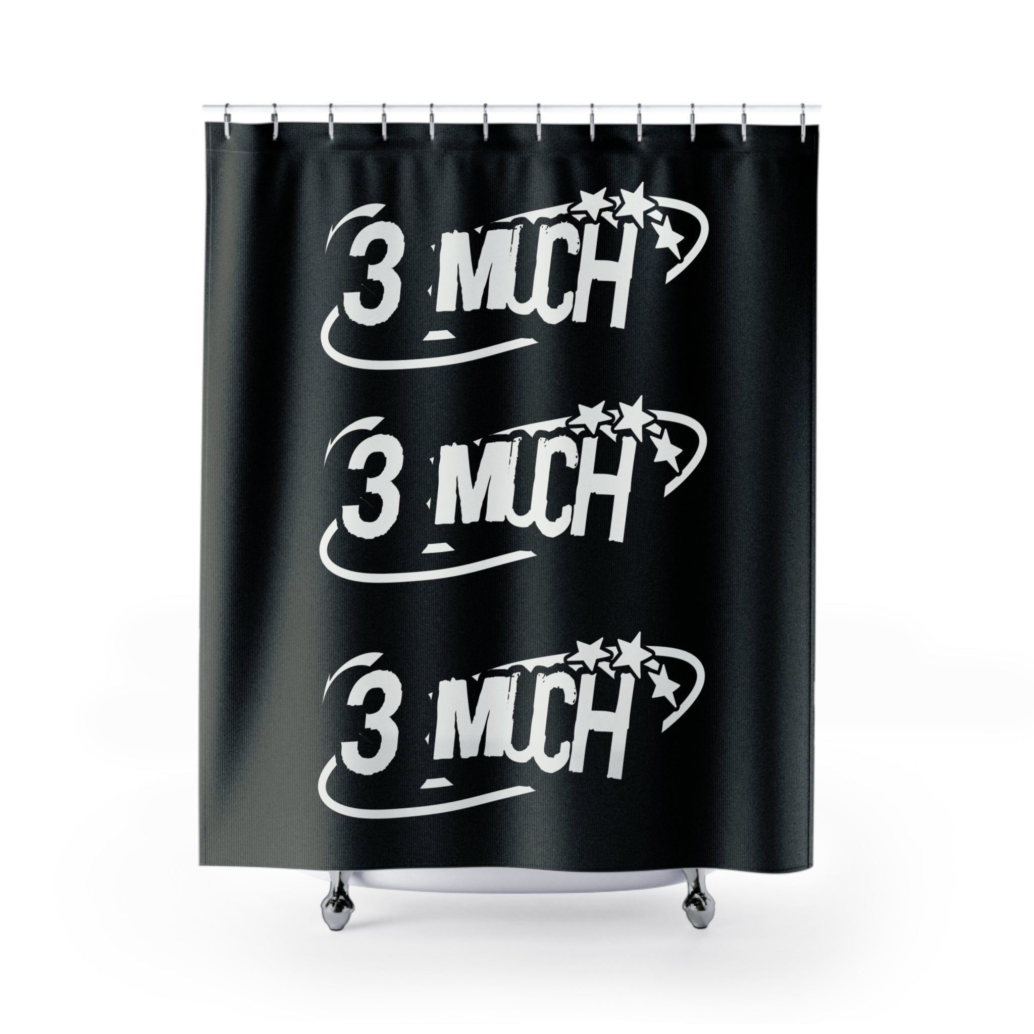 3 Much Black Graphic Shower Curtain — Bold Monochrome Bathroom Decor