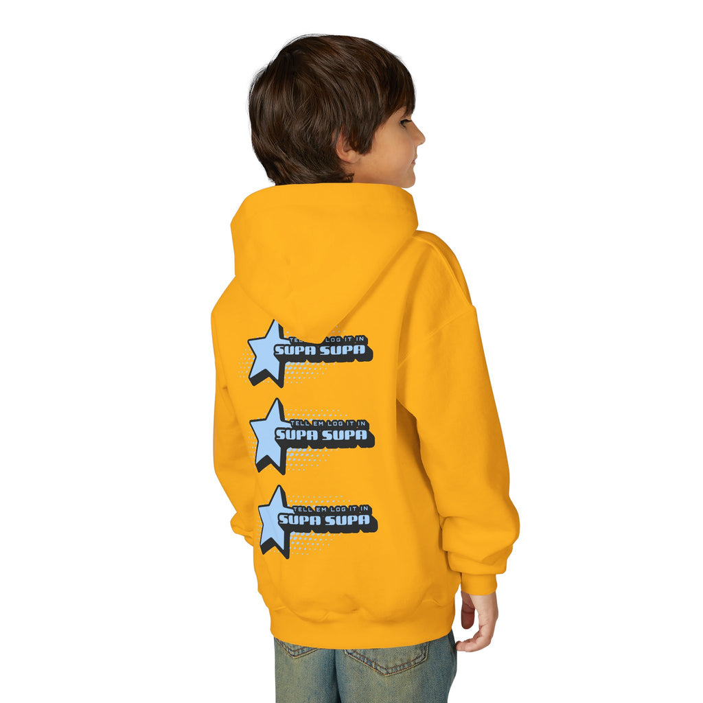 Youth Hoodie — Blue Star "SUPA SUPA" Graphic Pullover