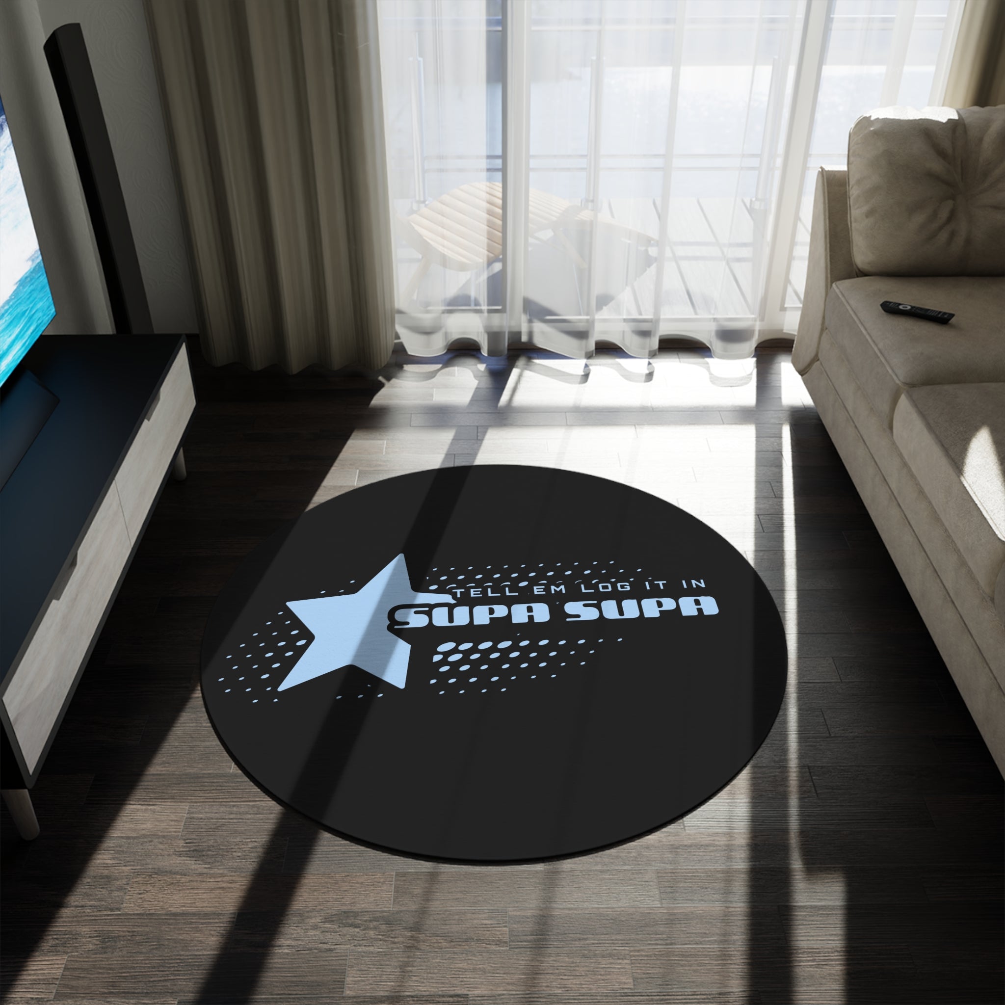Round Rug — 'Tell em log it in' Star Graphic Floor Mat