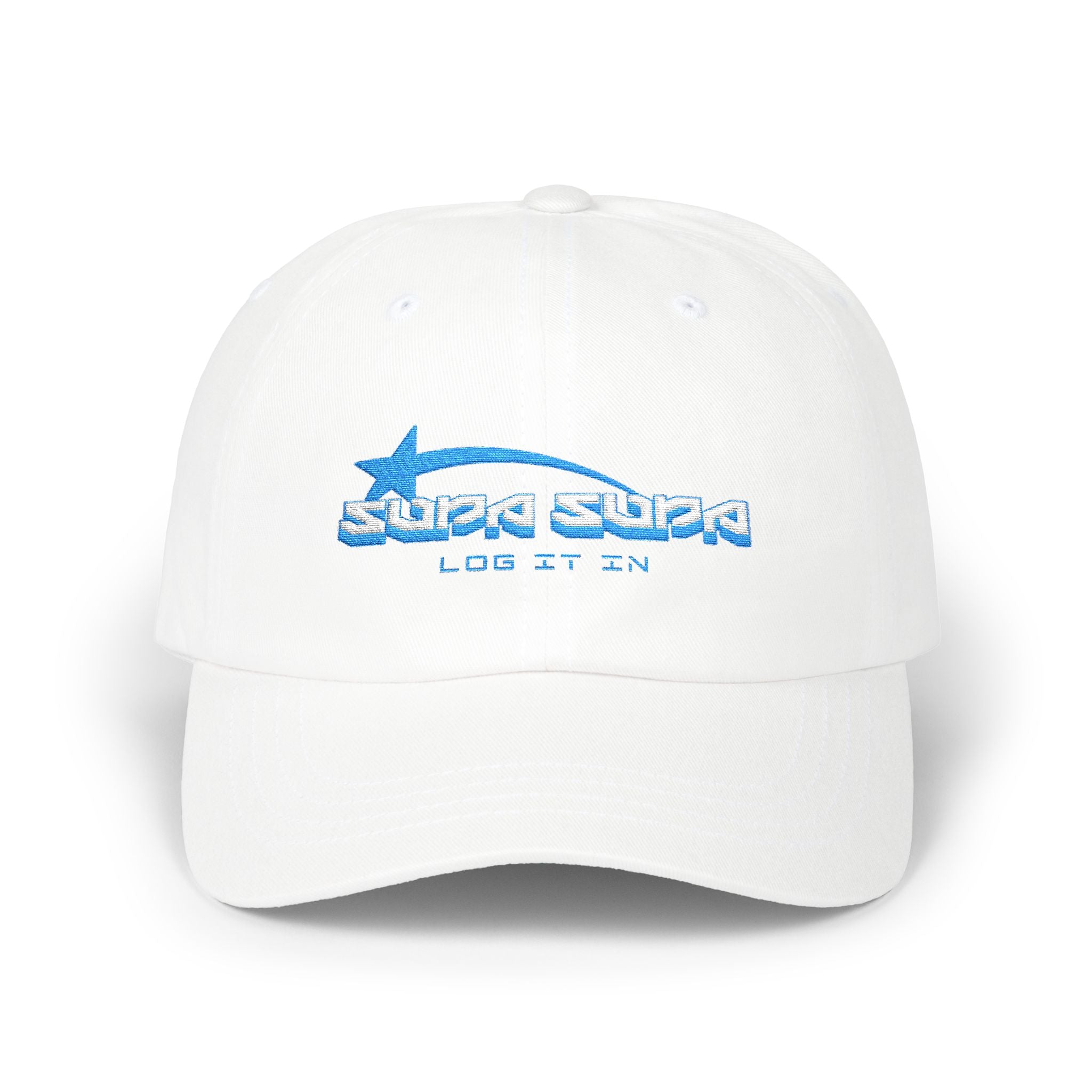 Classic Cap — Retro 'Supa Supa' Embroidered White Baseball Hat
