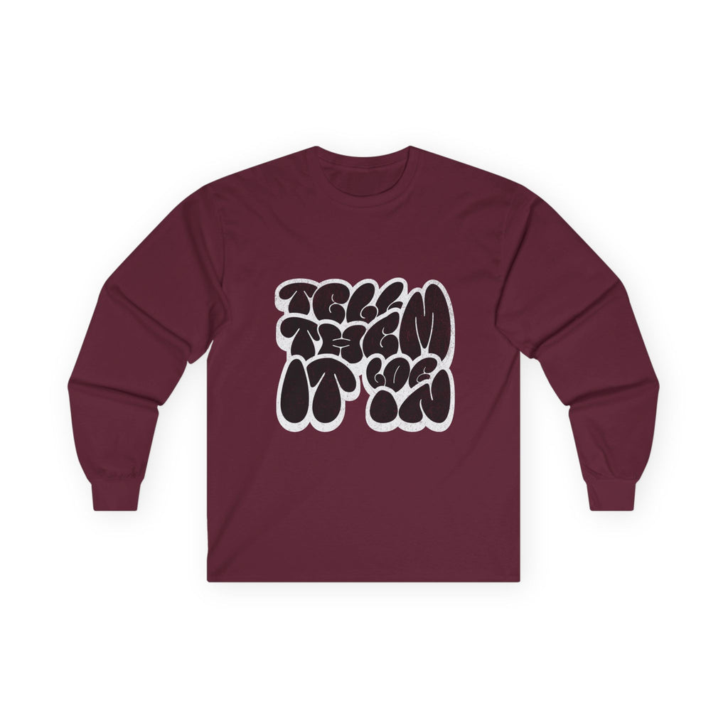 Long Sleeve "LOG IT IN" Tee — Retro Pebble Typography Graphic