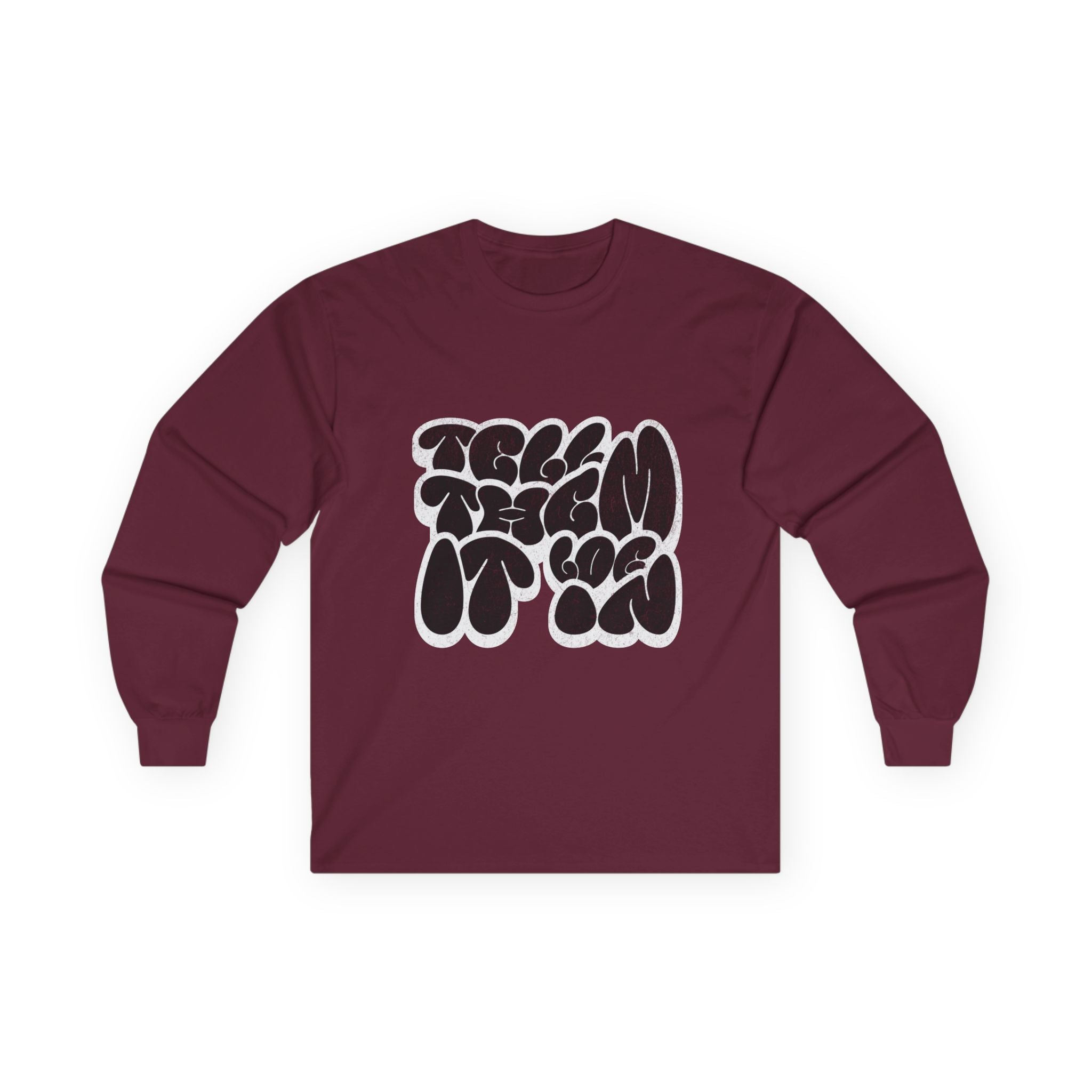 Long Sleeve "LOG IT IN" Tee — Retro Pebble Typography Graphic