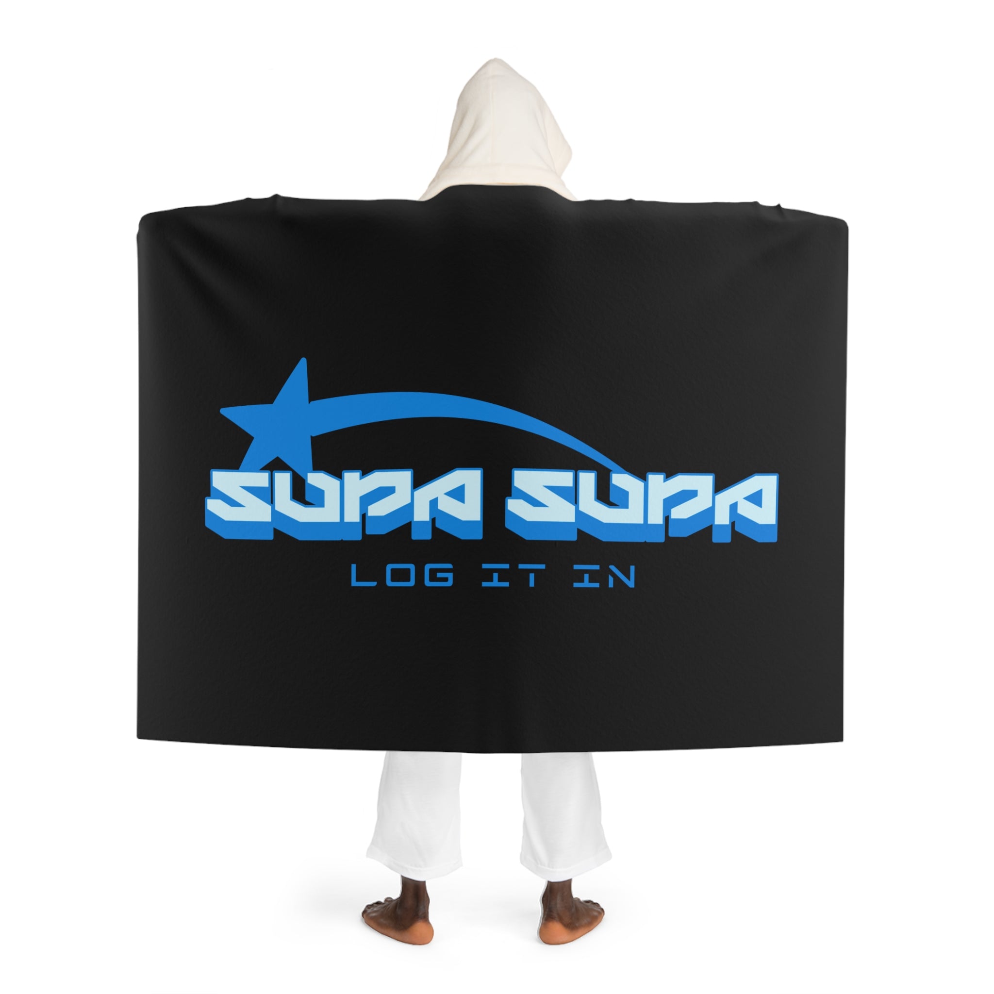 Hooded Sherpa Blanket – Cozy Black Fleece Cloak with "Supa Supa"